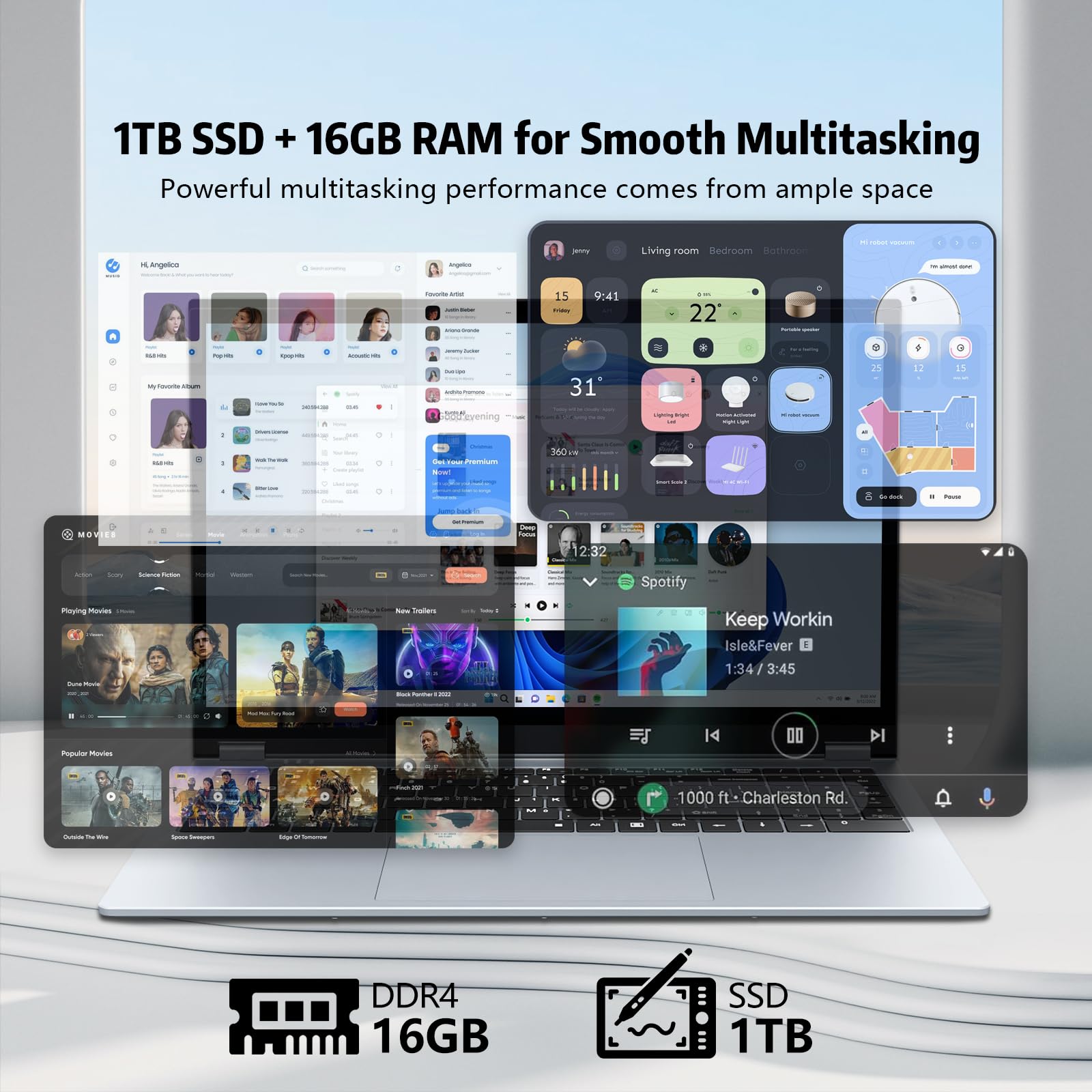 PC Portatile 2 in 1, Notebook R3 3200U CPU, Win 11 PC Portatile 16 GB RAM 1TB SSD, 15,6 Pollici Notebook 1080P Touchscreen Flip 360°, Radeon Graphics GPU, Laptop con RJ45+USB 3.0+Mini-HDMI+Webcam