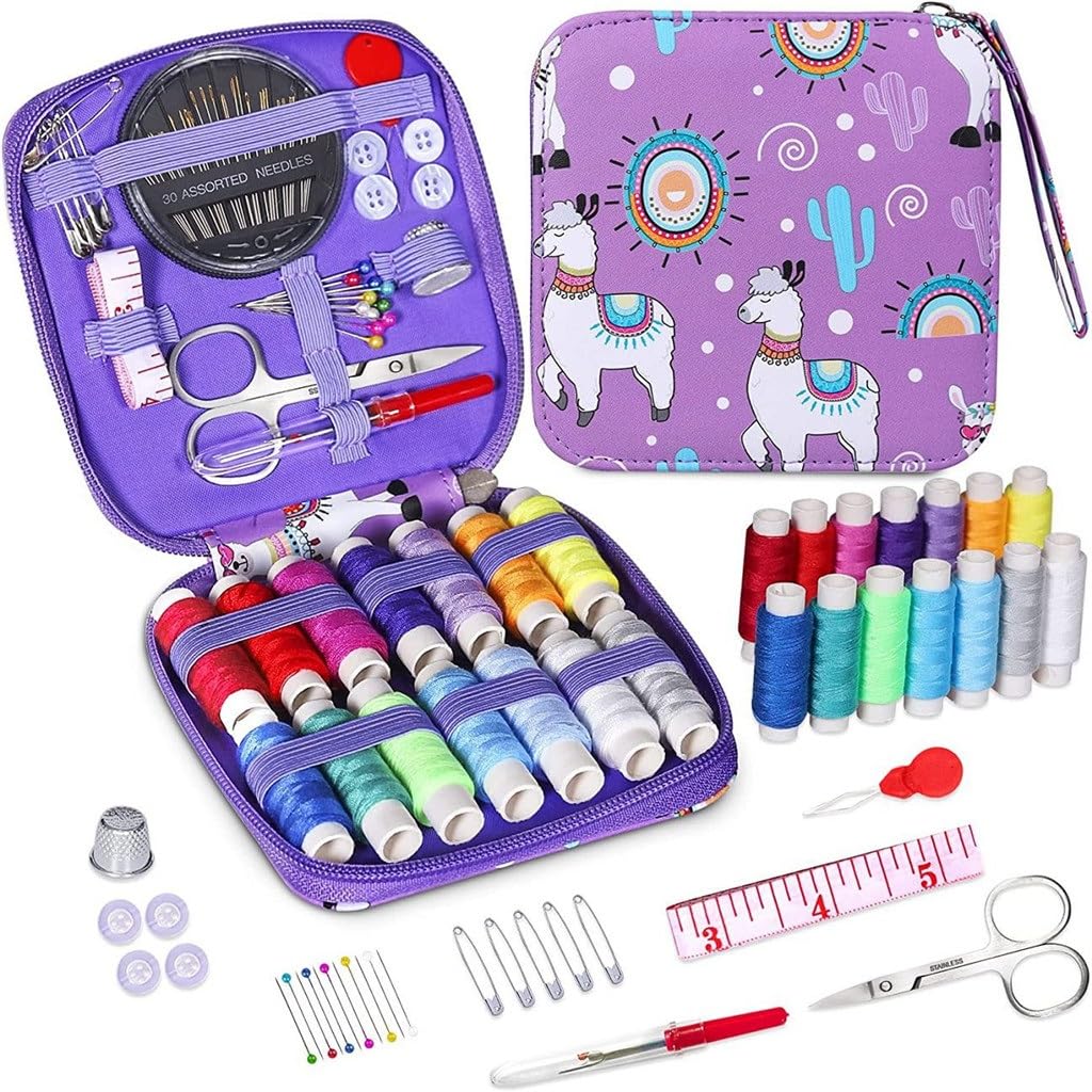JFDBGU Kit de costura Set Color Camel Caja de costura portátil Caja de almacenamiento de 69 piezas Herramientas de bordado de costura