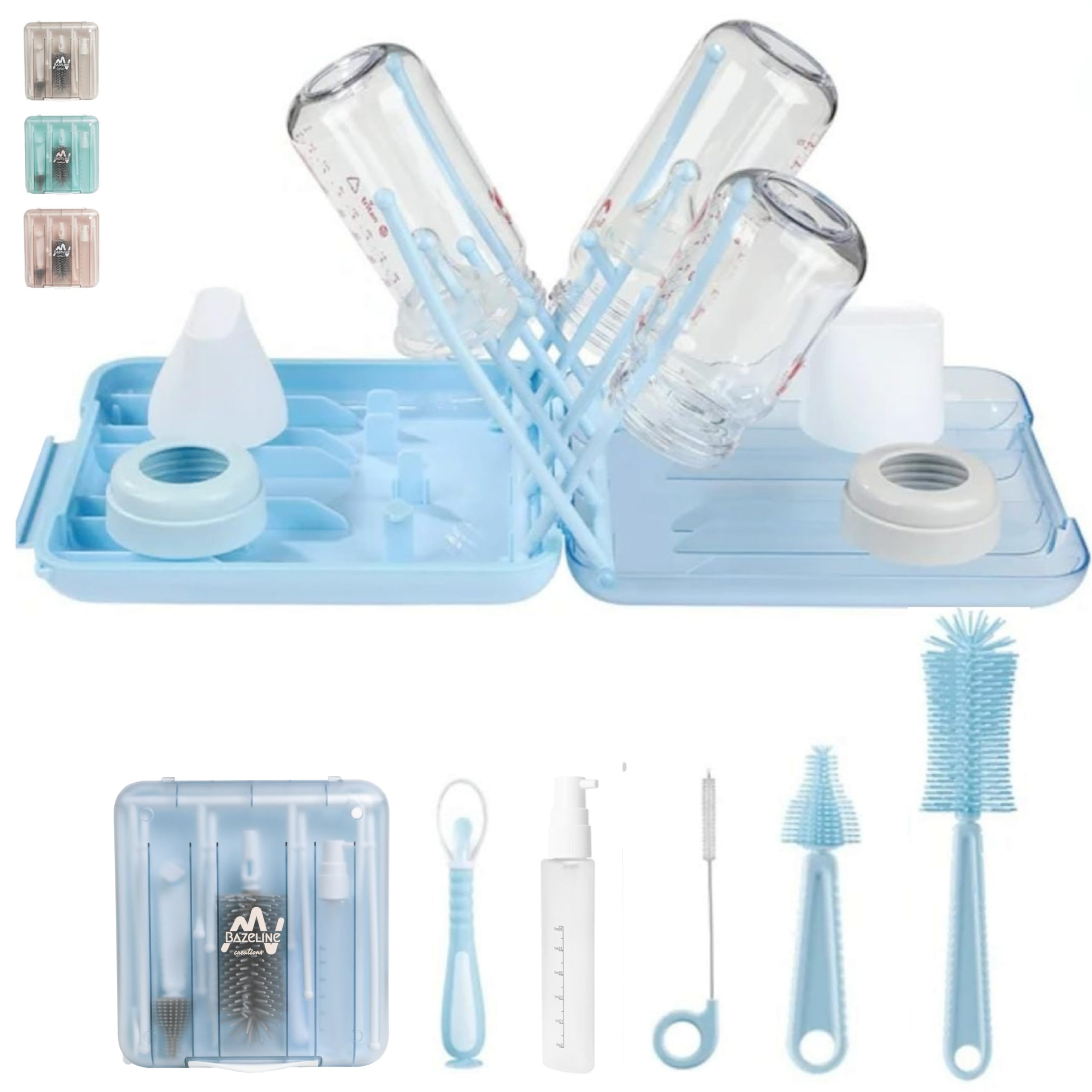 BAZELINE CREATIONS 7-in-1 Baby Bottle Cleaning Kit: Bottle Brush, Teat Brush, Straw Brush, Soap Dispenser, Spoon