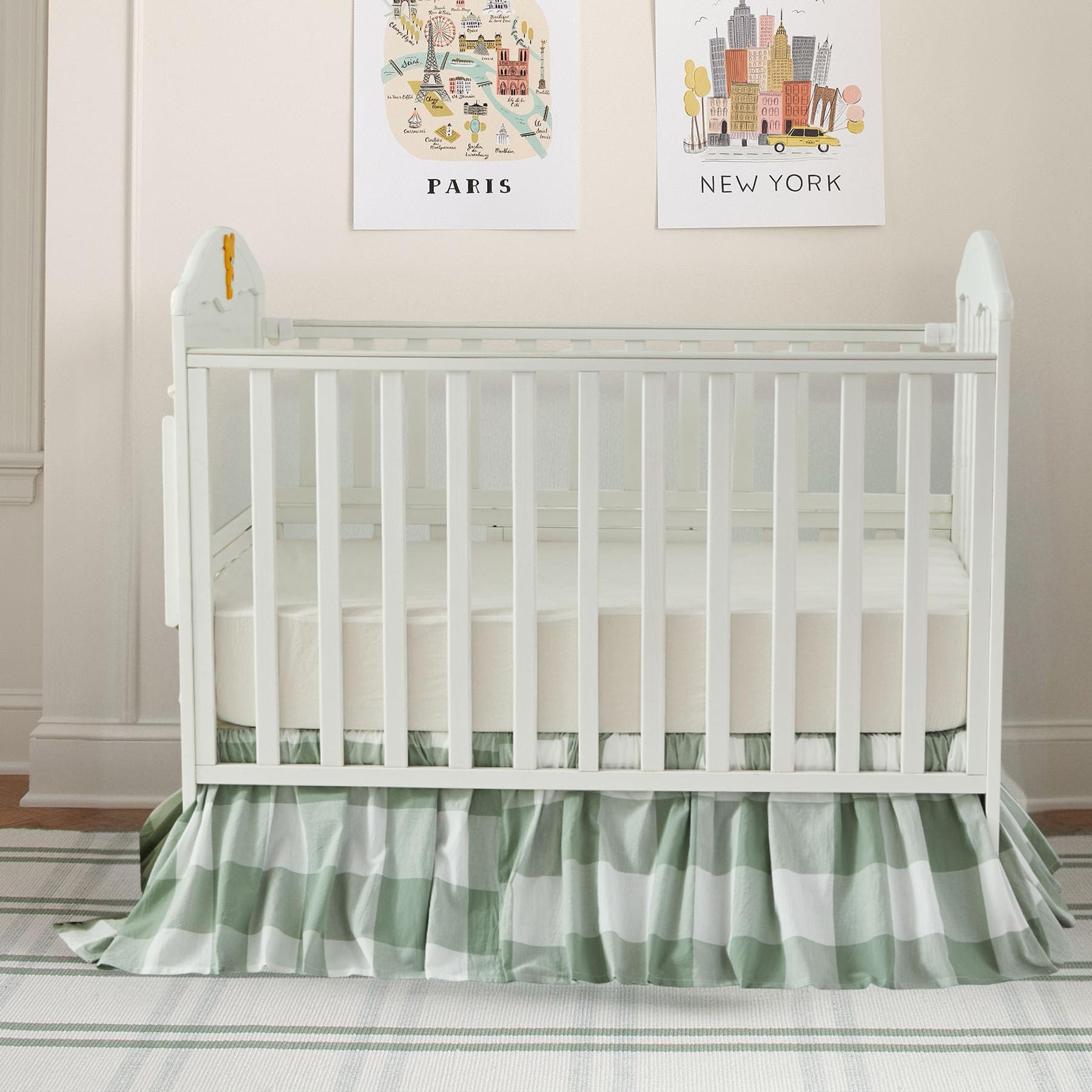 Brandream Gingham Gathered Crib Skirt, Baby Boy, Baby Girl, Gender Neutral Crib Skirt, 100% Cotton, 4-Sided, Green Buffalo Plaid Toddler Bedskirt Farmhouse Chic Nursery Crib Bed Skirt Dust Ruffle