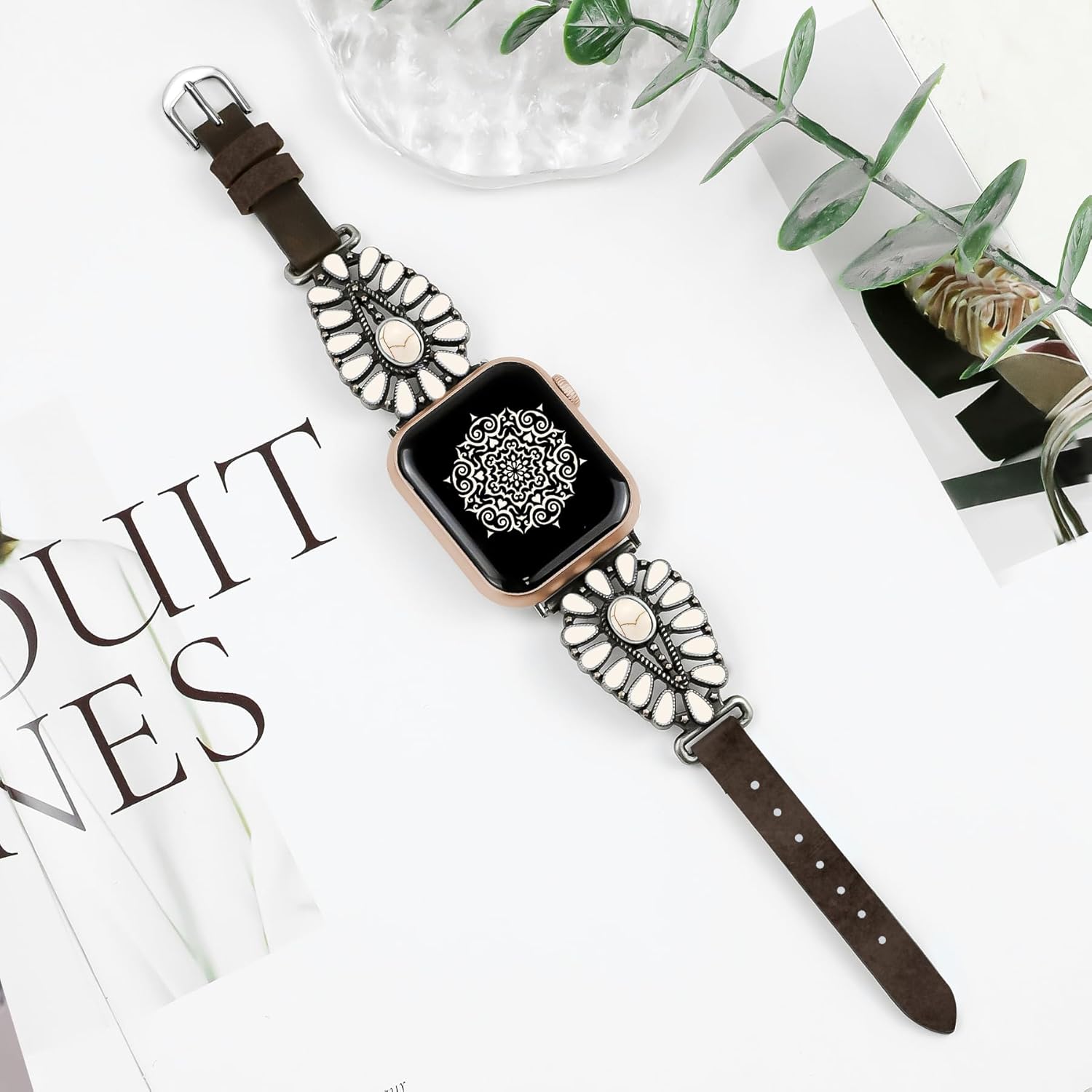 JR.DM Leather Band Compatible with Apple Watch Women 38/40/41/42/44/45/46/49mm Western Designer Boho Turquoise Retro Tribal Classic Straps for iWatch Series 10 9 8 7 6 5 4 3 2 1 SE Ultra