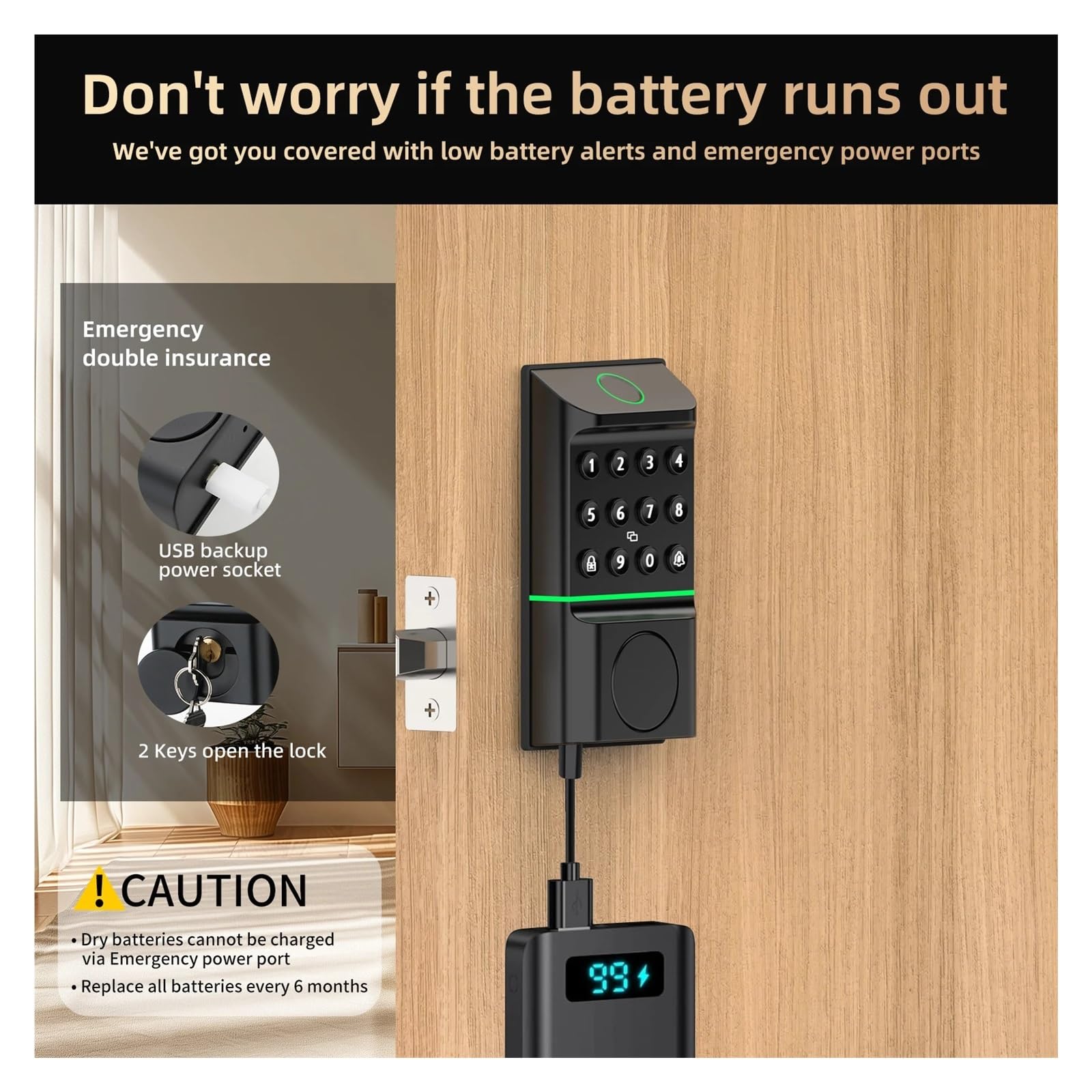 Smart Lock - Cerradura de puerta con huella dactilar, control de aplicación, desbloqueo de código de acceso