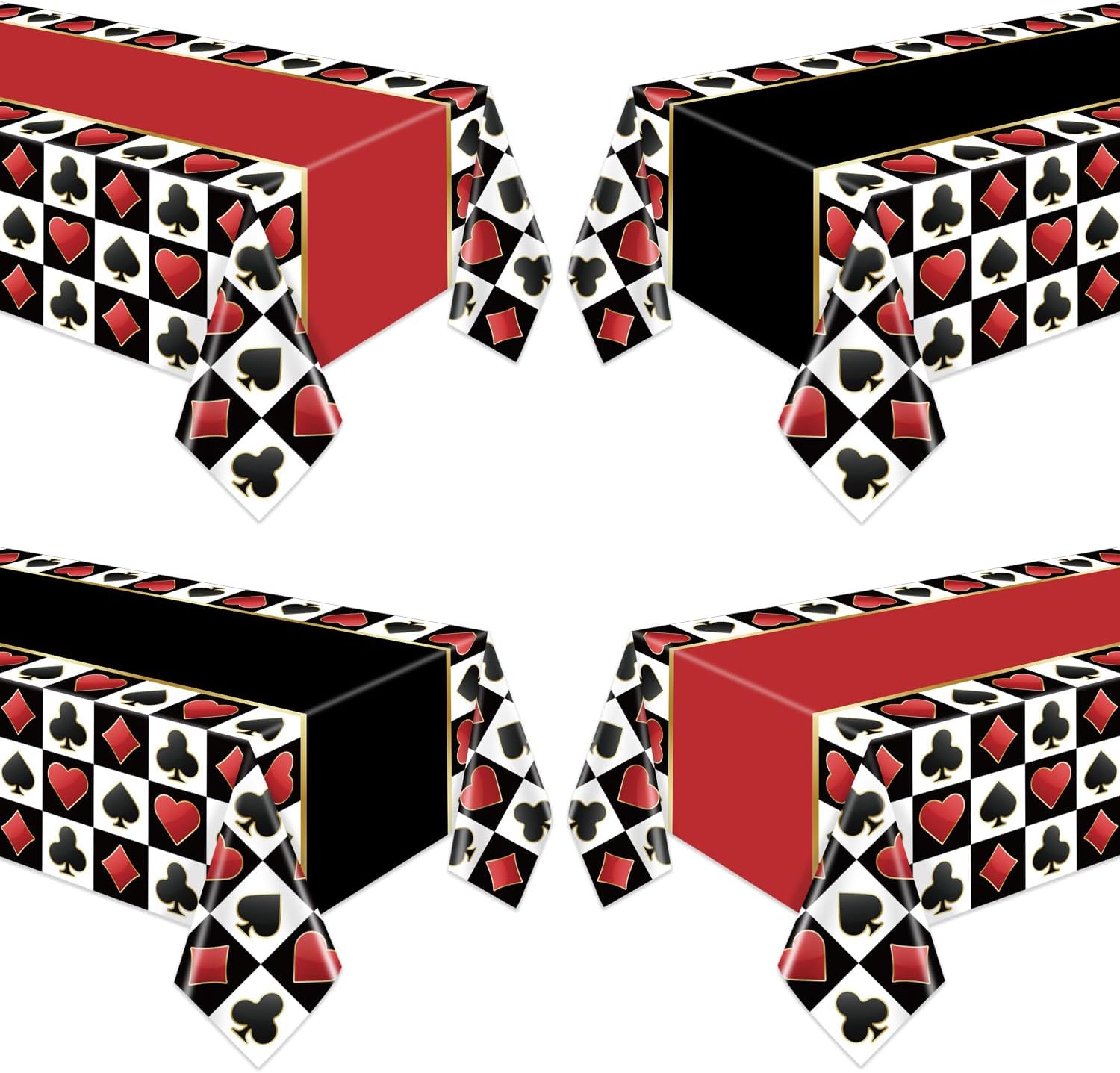 4 Pcs Casino Tablecloths, Red and Black Poker Table Cover Playing Card Tablecloth for Casino Theme Party Decorations Poker Game Birthday Supplies