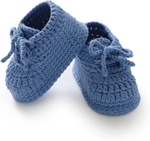 Hadetoto Baby Booties Newborn Cotton Knit Shoes Hand Crochet Soft First Walking Cozy Sneaker for Infant Boys Girls
