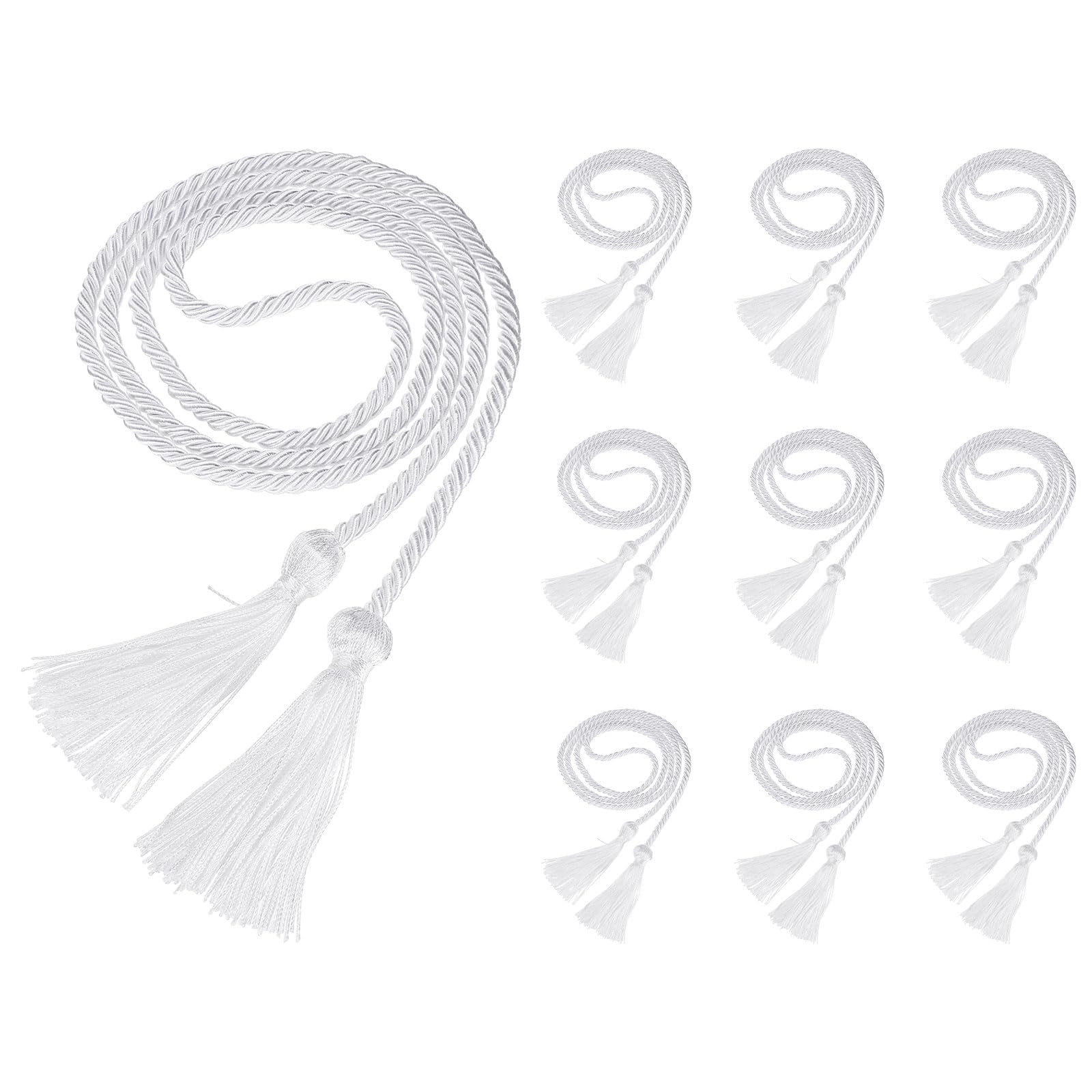 PATIKIL 170cm Graduation Cords, 10 Pcs Polyester Graduation Tassel Honor Cord Three-Strand Braided Honor Rope for Decorations Bachelor Gown, White