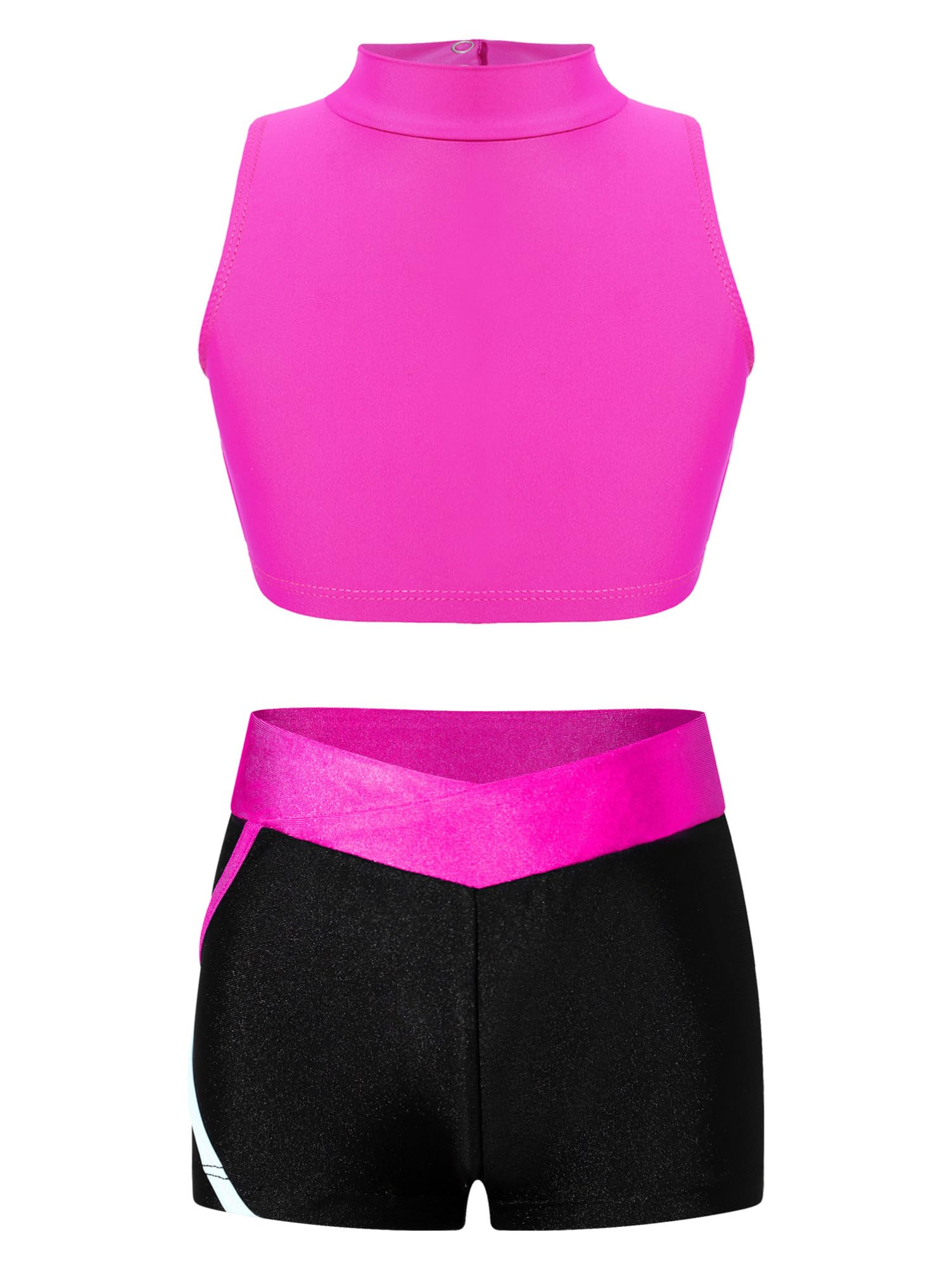 Alvivi Conjunto de Deportivo Verano para Niñas Maillot de Gimnasia Crop Top sin Manga y Pantalones Cortos de Deporte Correr Yoga Chándales 3-16 Años