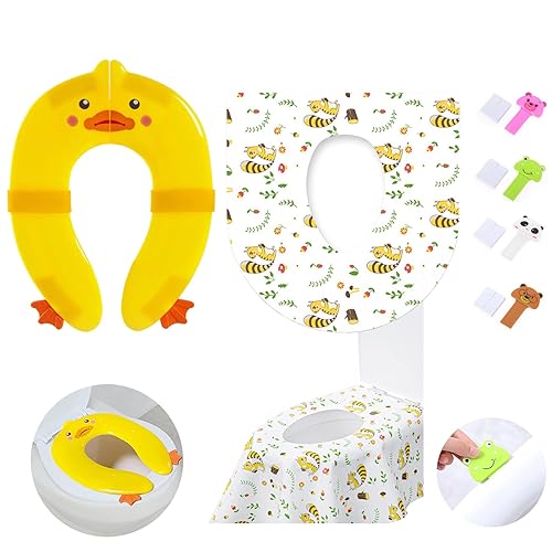 Asiento plegable portátil de entrenamiento para ir al baño y 20 fundas de asiento de inodoro extra grandes, desechables, impermeables para niños y