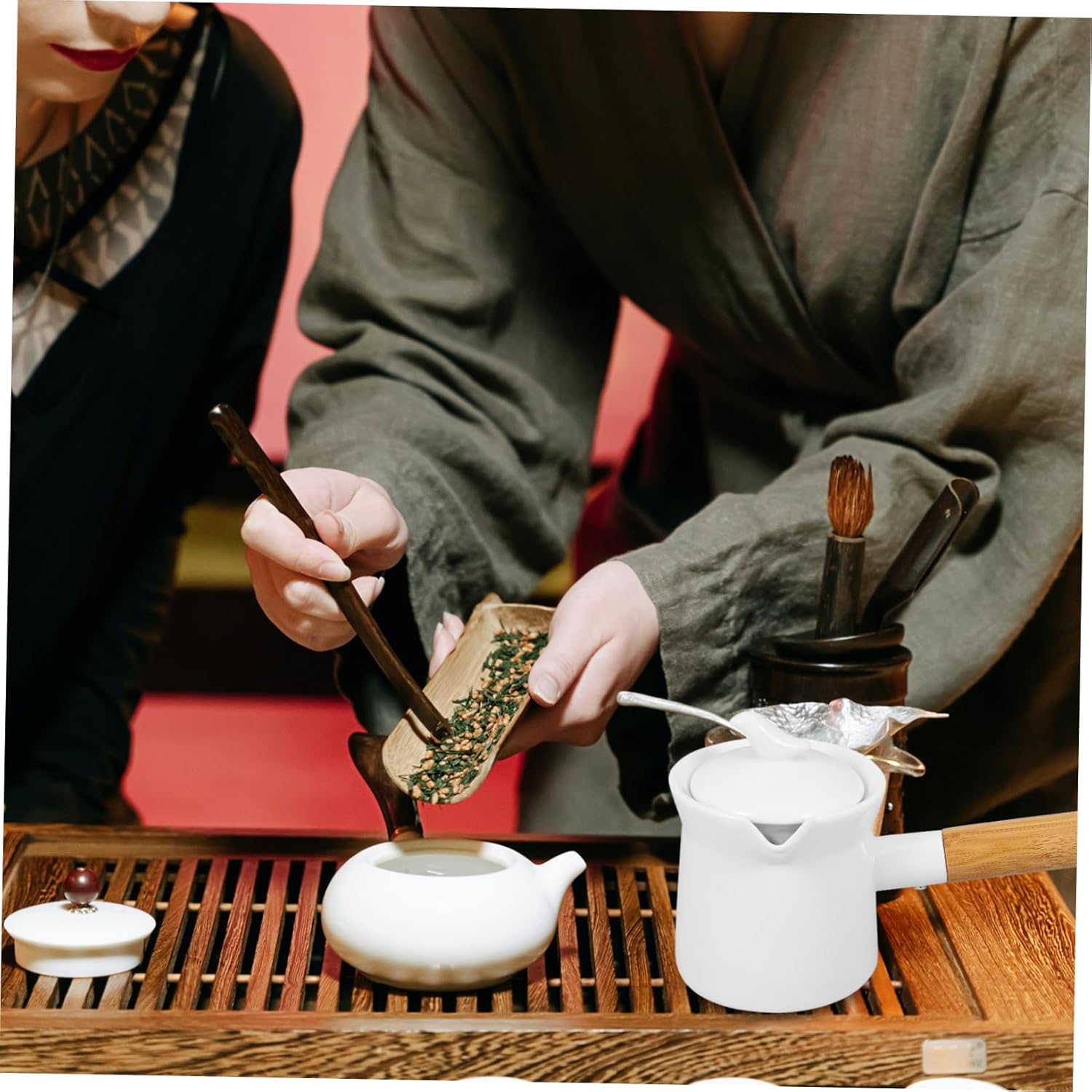 Mini Ceramic Milk Pot with Wooden Handle 12Oz Butter Warmer Saucepan for Heating Milk Sauces and Cream with Spout for Easy Pouring Ideal for Home Kitchen