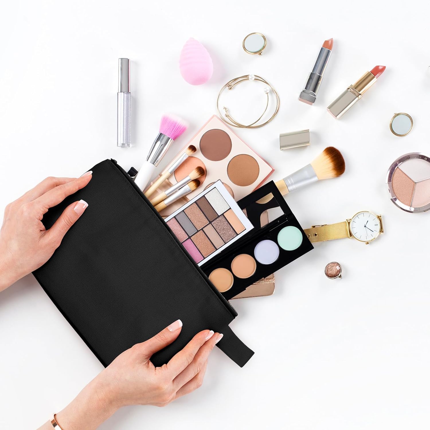 Saintrygo 30 Pcs Canvas Makeup Bags Bulk for Women Cosmetic Bags Small Travel Canvas Zipper Pouch Blank DIY Multipurpose Toiletry Hygiene Pouch for Women Purse Pencil Case(Black,9.8 x 5 x 2 Inch)