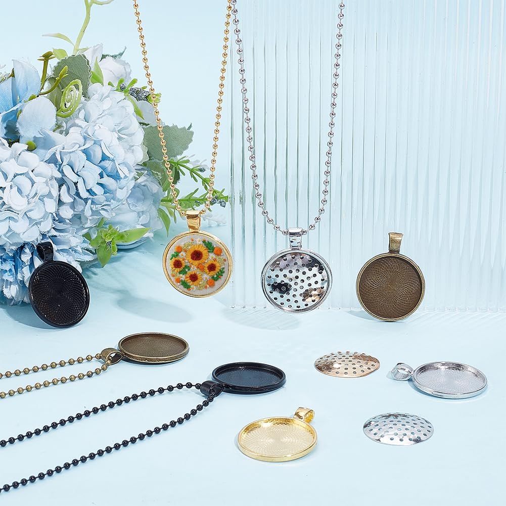 FREEBLOSS 12 Set Round Bezel Pendant Trays Necklace Pendant Blank Frame for Embroidery Round Pendant Tray Charm DIY Jewelry Making Kit for Necklace DIY Embroidery Necklace Needlepoint