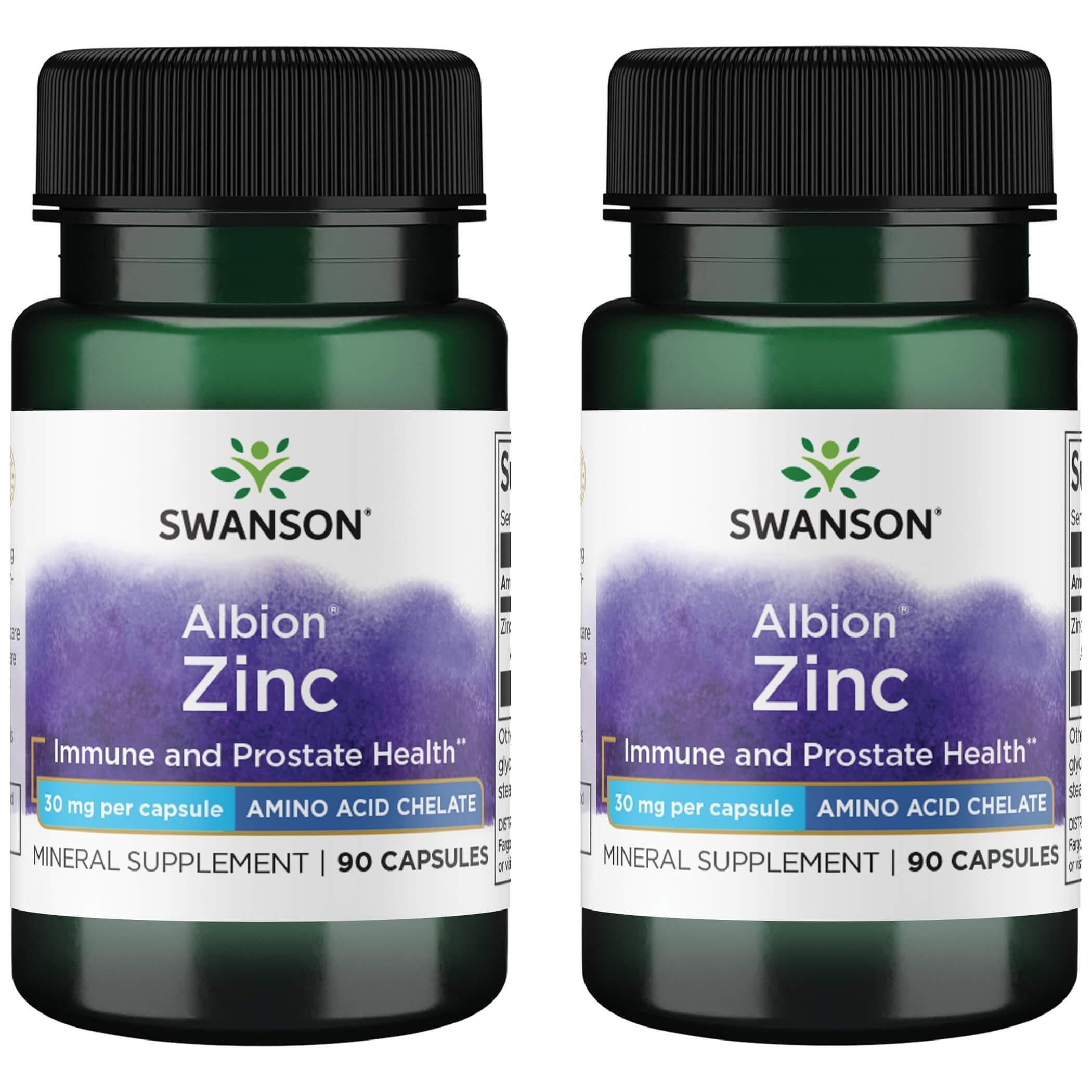 Swanson Albion Chelated Zinc Glycinate 30 Milligrams, 90 Capsules, 2 Pack 90 Count (Pack of 2)