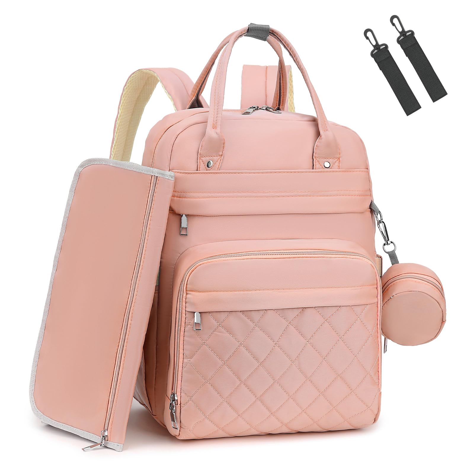 NaOHshp Diaper Bag Backpack, Baby Bag for Mom Dad, 4-in-1 Multi-pocket Large Capacity Waterproof Diaper Backpack with Changing Pad & Stroller Straps & Pacifier Case