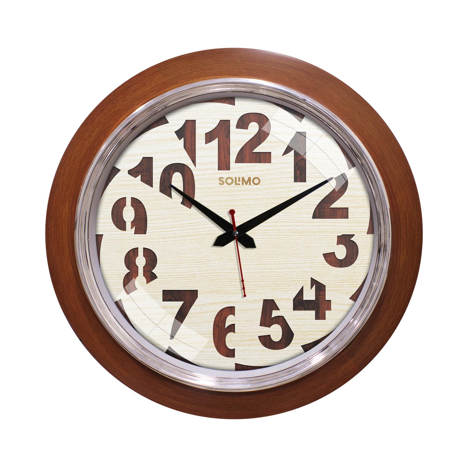 Amazon Brand - Solimo Decorative Numbers Wall Clock | Wooden | Silent Sweep Movement | 16 Inch | Brown (B0CRVKDGQ2) Amazon Price History, Amazon Price Tracker
