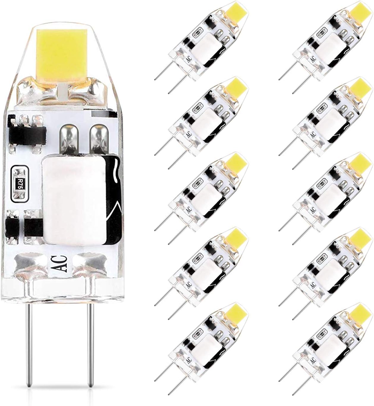 G4 LED Bulb 12V AC/DC, 10W Halogen Equivalent, Daylight White 6000K, 1.2W G4 Bi-pin Base Led Light Bulb, 170 LM, CRI>82, 360ยฐ Beam Angle, Non-dimmable, No Flicker, 10 Pack, CHEERBEE