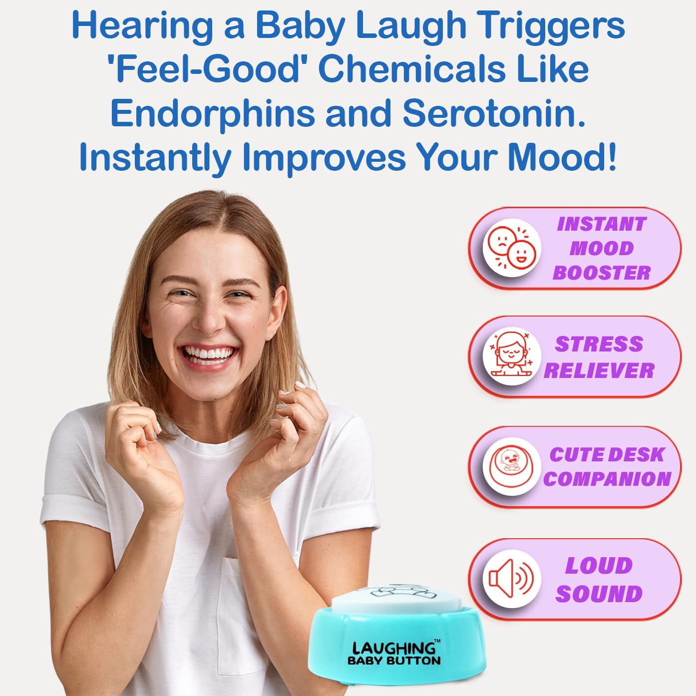 Laughing Baby Button | Stress Relief Gifts for Adults | Stress Relief Toy | Fun Desk Accessory for Stress & Anxiety Relief | Unique Gift for Office, Home, or Co-Workers