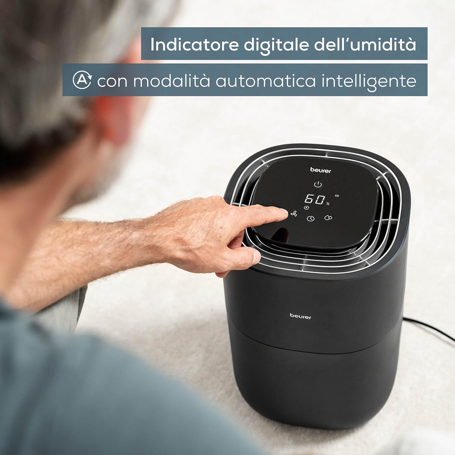 BEURER Umidificatore LB 200 Tecnologia di Evaporazione a Freddo in 3 Livelli ad Alta Efficienza Energetica, Umidificazione Igienica dell'Aria, Asciugatura del Filtro, per Ambienti fino a Circa 30 m²