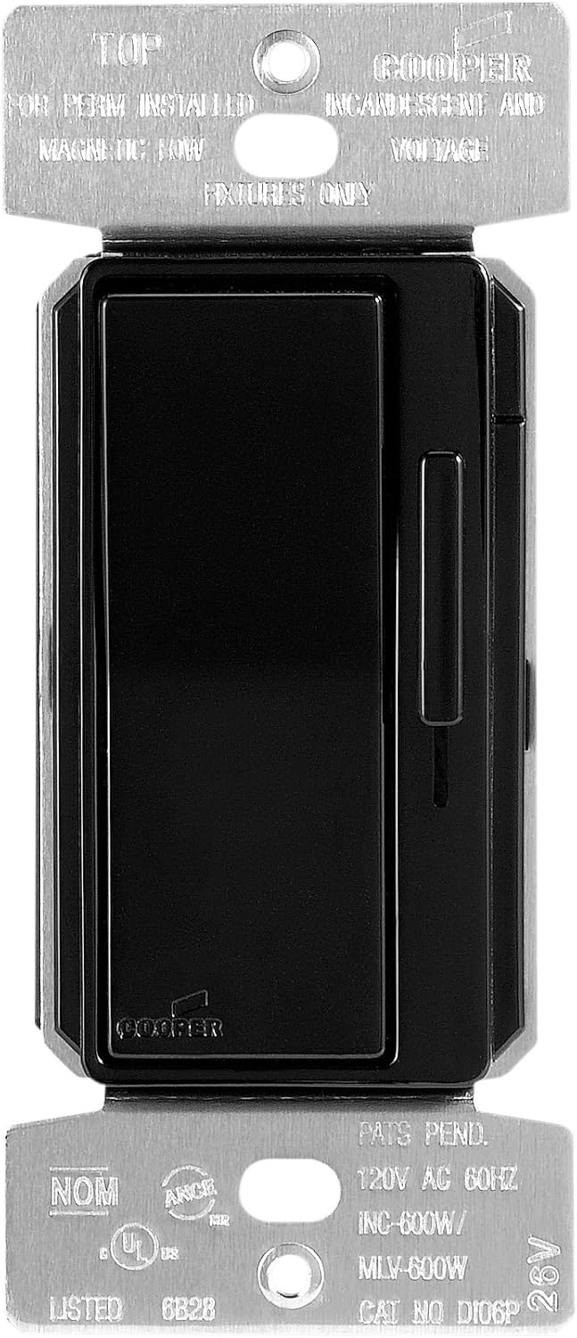 Eaton DLC03P-BK 300-Watt Dimmable LED/Compact Fluorescent/600-Watt Incandescent/Halogen Decorator Dimmer with Preset, Black