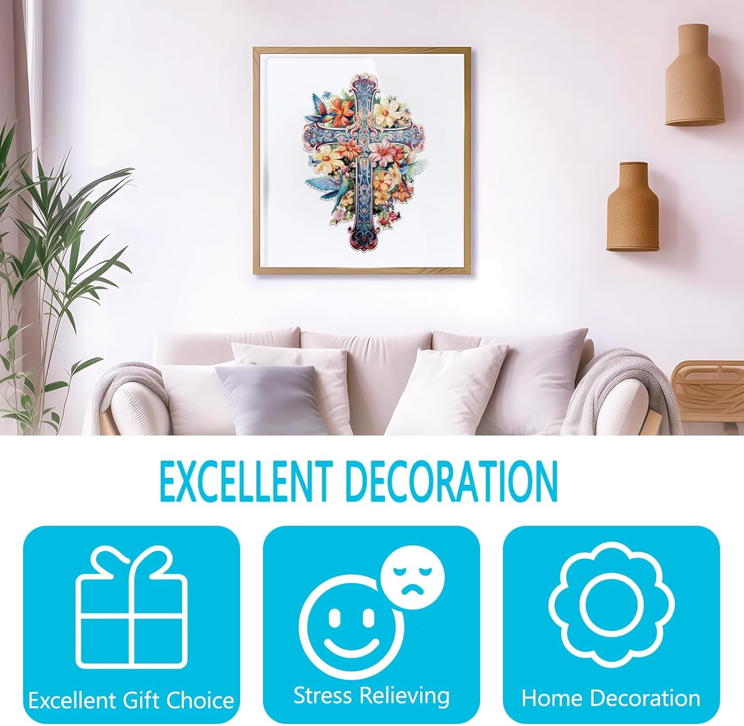 Easter Wooden Puzzles for Adults - Blessing Cross Wooden Easter Puzzle, Unique Shaped Wood Jigsaw Puzzles for Adults, Wood Puzzles Adult, Great for Family Birthday Gift, 90 Pieces 8.3 x 5.7in, Small