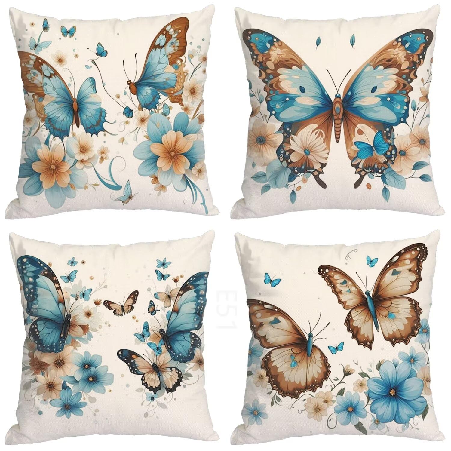 Cachi Federe Cuscini Divano 60x60cm,4 Pack Farfalla Estate Esterno Cuscini per Divano,Doppio Lato Quadrato Morbido Cuscini Divano,per Divano Soggiorno Sedia Autunno Dekoration Cuscino,Regali LY-51