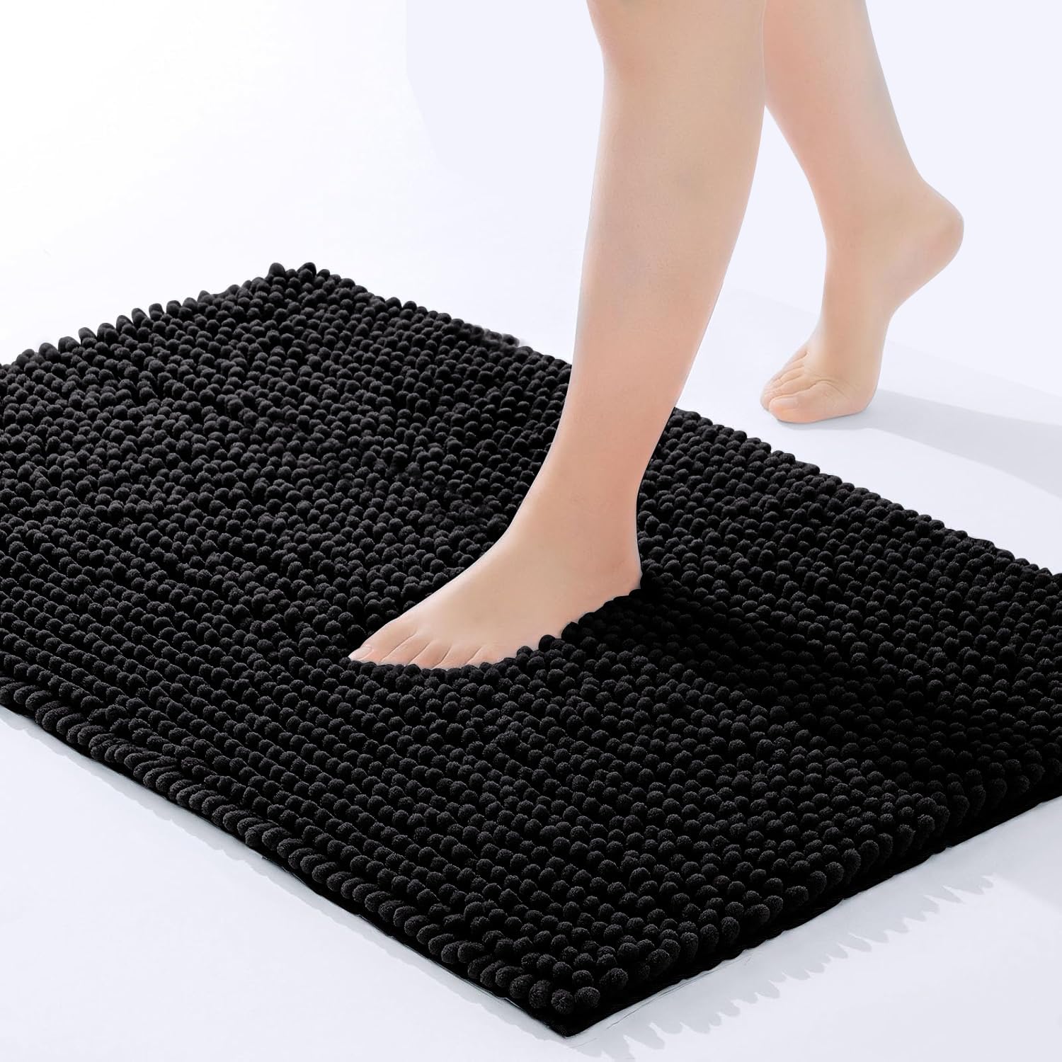 Hafaa Bath Mat Non Slip Anti Mould – Black Chenille Bathroom Mat 50 x 80 cm Machine Washable Bath mats Super Absorbent Extra Soft Fluffy Shower mat — image 1