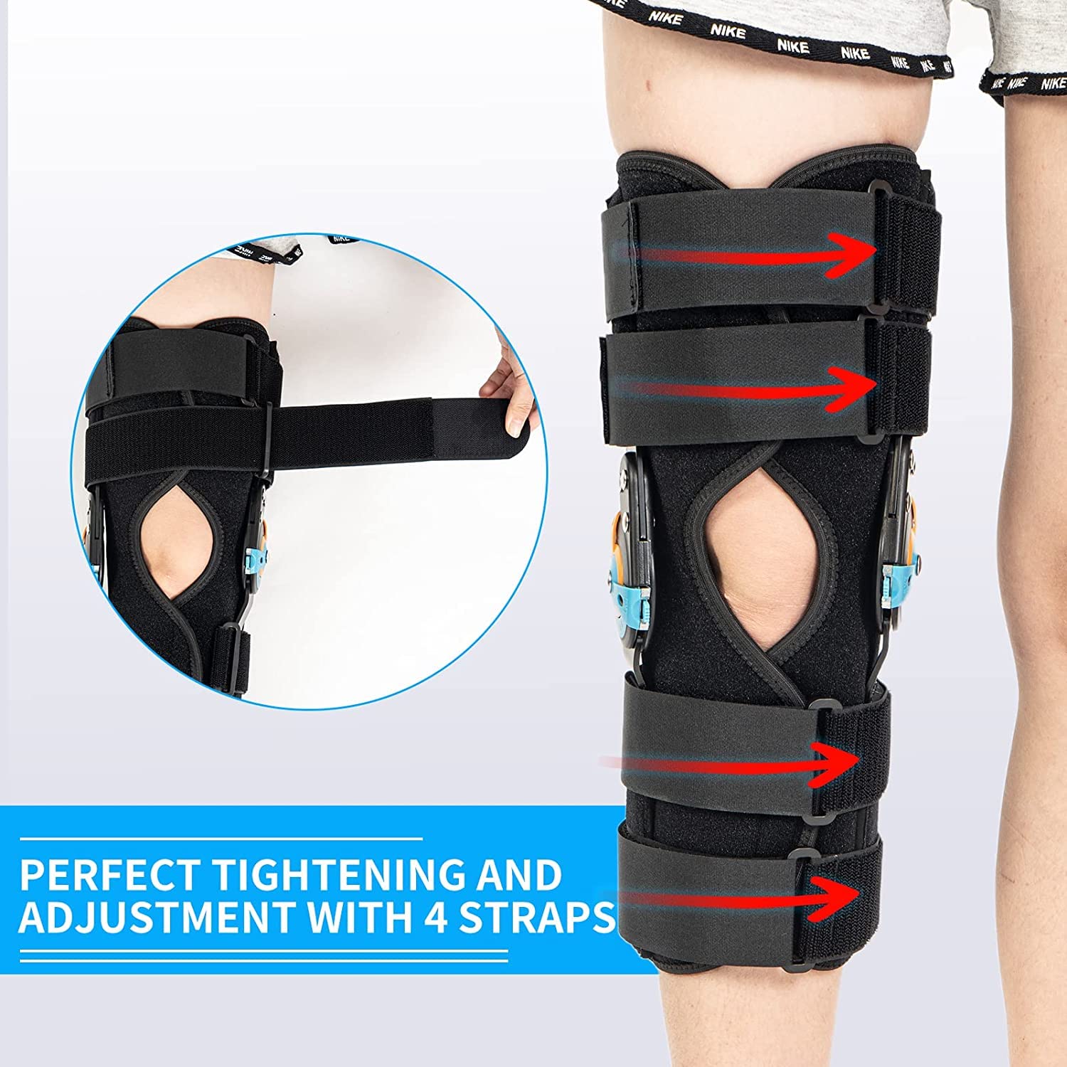 Rodillera corta con estabilización ajustable ROM Inmovilizador de rodilla postoperatorio Inmovilizador de rodilla ajustable con estabilizadores laterales de pierna para desgarros de menisco hombres