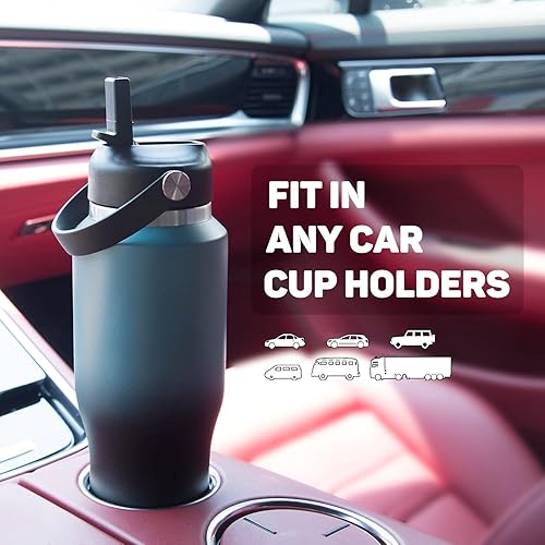 Miniatura 3 de Botella de agua de 40 onzas aislada con popote, botellas de agua a prueba de fugas para portavasos de automóvil, botella de agua de acero inoxidable