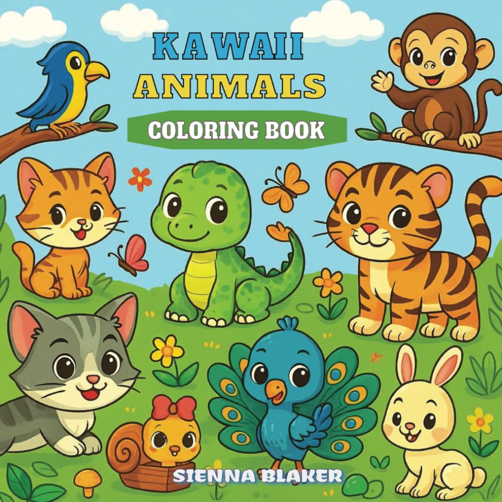 Kawaii Animals Coloring Book for Kids: 50 Cute & Easy Baby Kawaii Animals Coloring Pages, perfect for calm and joy