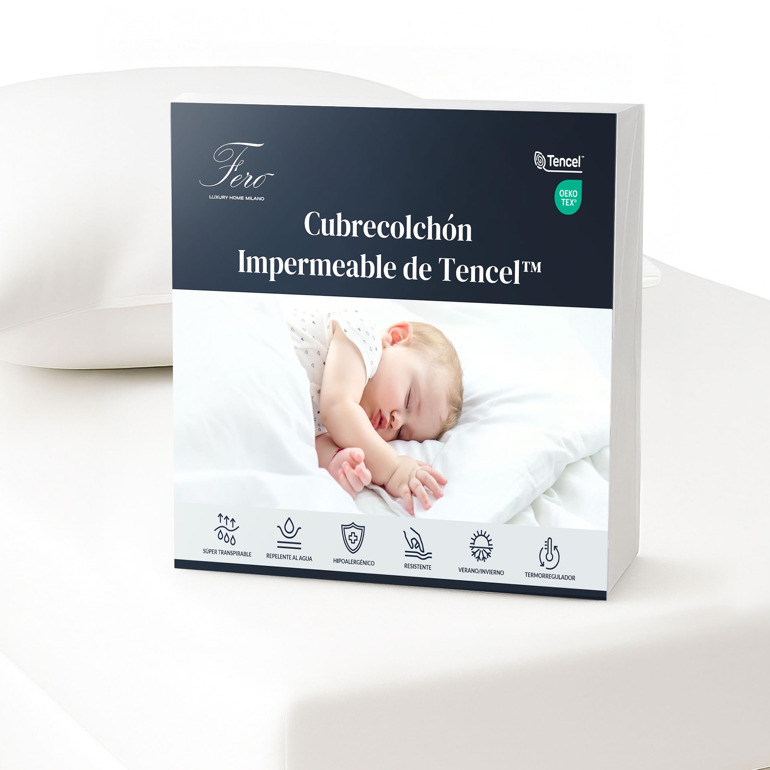 Ferò Protector Colchon Cuna 60x120, Cubre Colchon Impermeable Premium de Tencel Natural Oeko-Tex, Transpirable, Antiácaros, Silencioso, con Esquinas Elásticas, Altura hasta 15 cm
