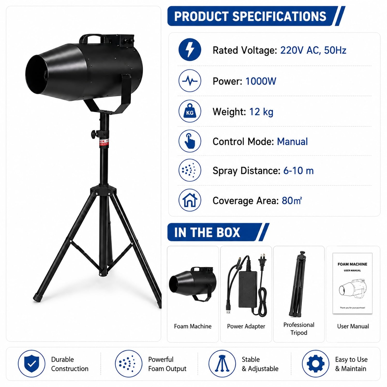 MáQuina Espuma for Escenarios 1000 W, Alcance 6-10 M/áRea De 80 M² Con TríPode Ajustable Generador Burbujas for Piscinas Al Aire Libre, CumpleañOs, Parques AcuáTicos Y Eventos(Yellow)