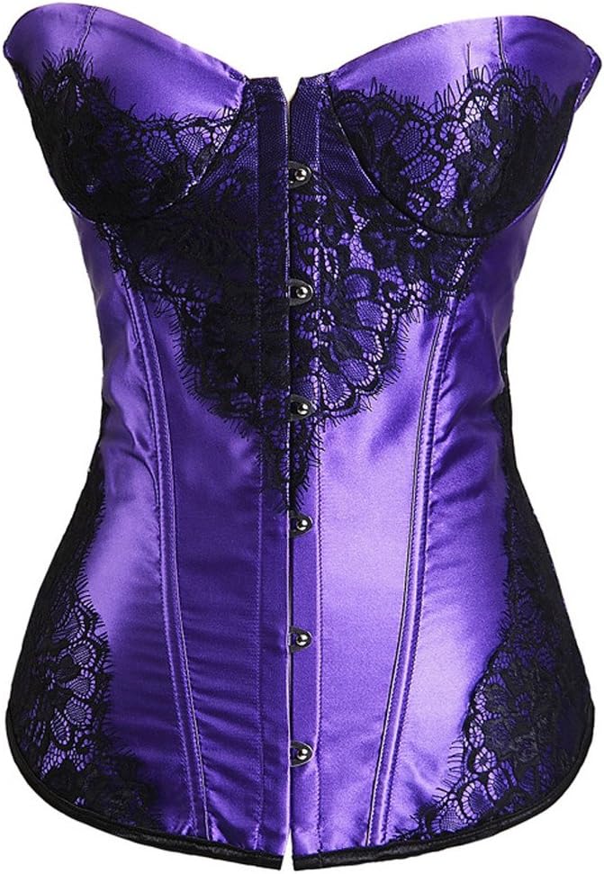 Colyanda Women's Satin Burlesque Lace up Corset Bustiers Costume Collection(Purple L)