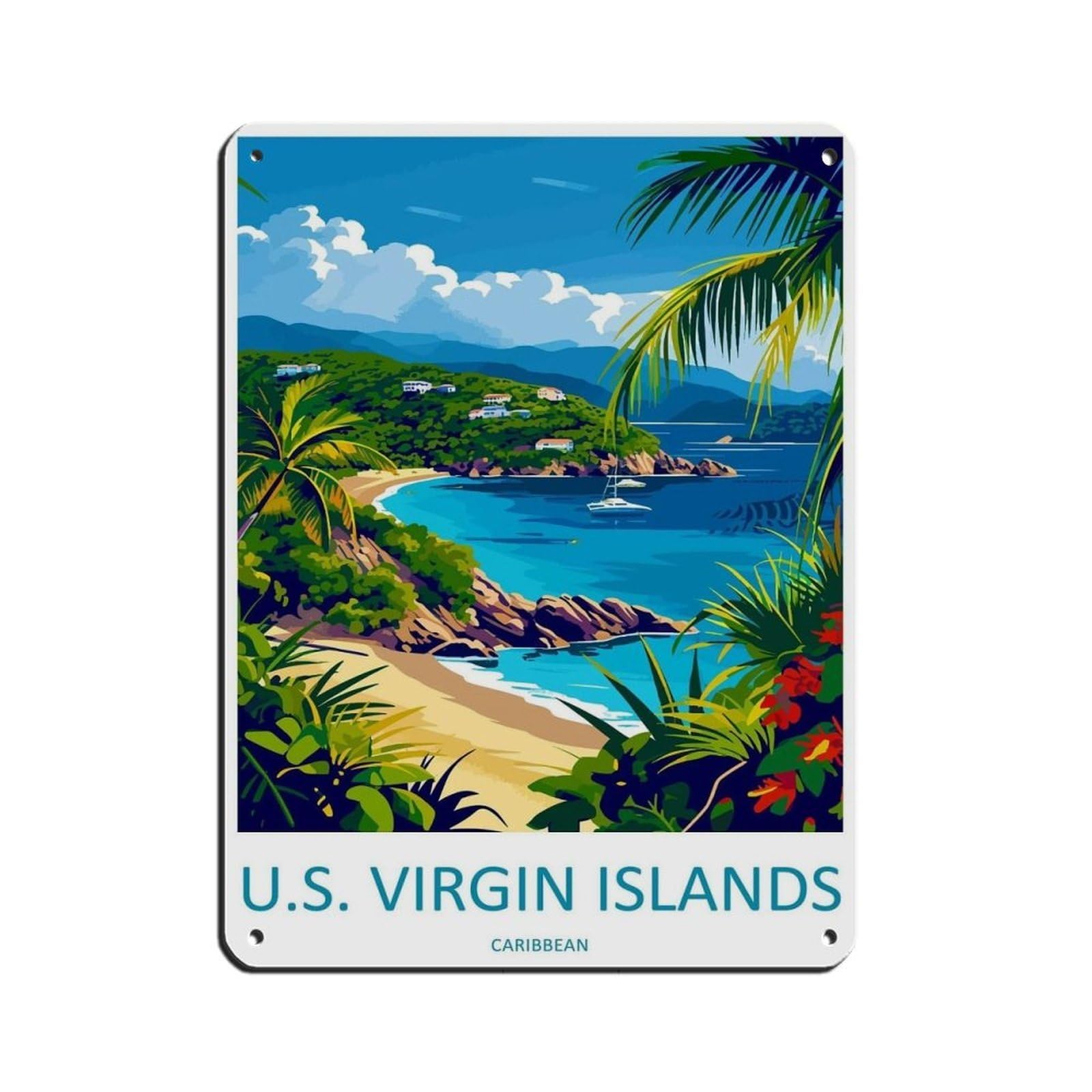 US Virgin Islands Travel Art Caribbean (3) Retro Poster Metal Tin Sign Chic Art Retro Iron Painting Bar People Cave Cafe Family Garage Poster Wall Decoration 12x16inch(30x40cm)