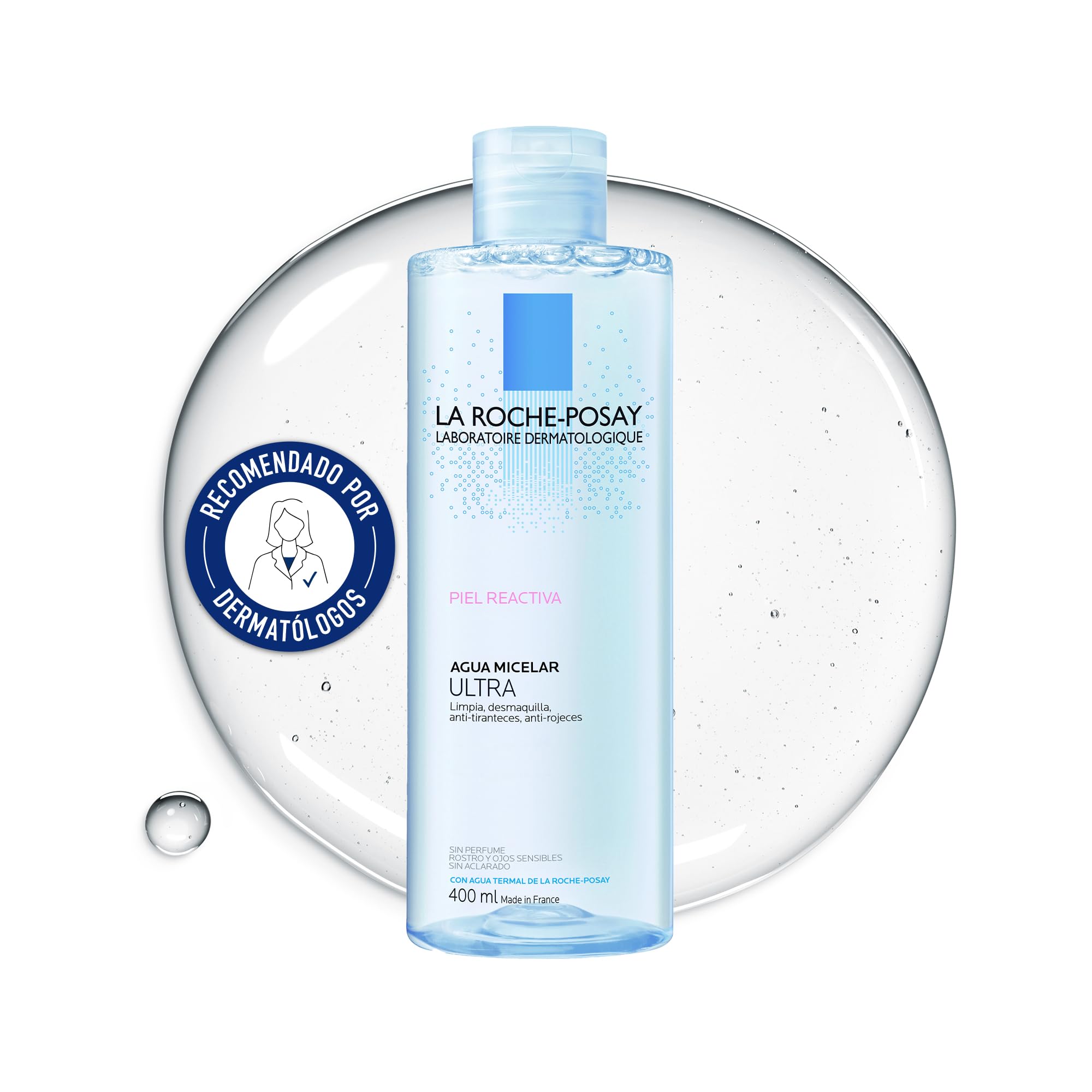 La Roche Posay Mizellen-Reinigungsfluid Ultra für überempfindliche, reaktive Haut, Gesichtsreinigung und Make-up-Entferner ohne Alkohol und Duftstoffe, Mizellenwasser, Gesichtswasser, 400 ml