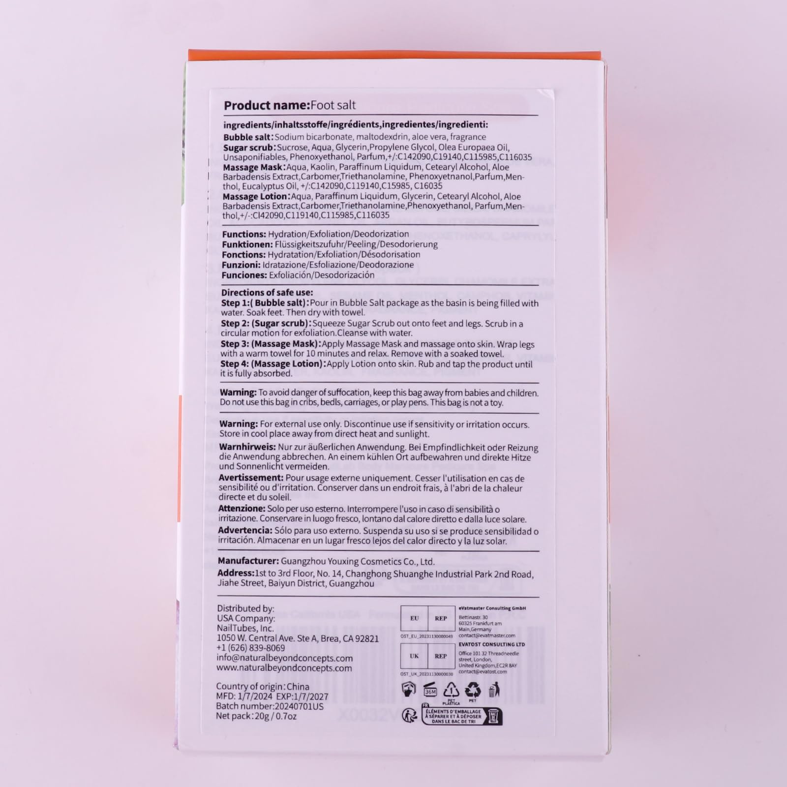 Set per bagnare i piedi: sale da bolla, scrub allo zucchero, maschera per massaggio, lozione per massaggi in una scatola, kit spa per piedi asciutti a 4 fasi, ammorbidisce calli, piedi