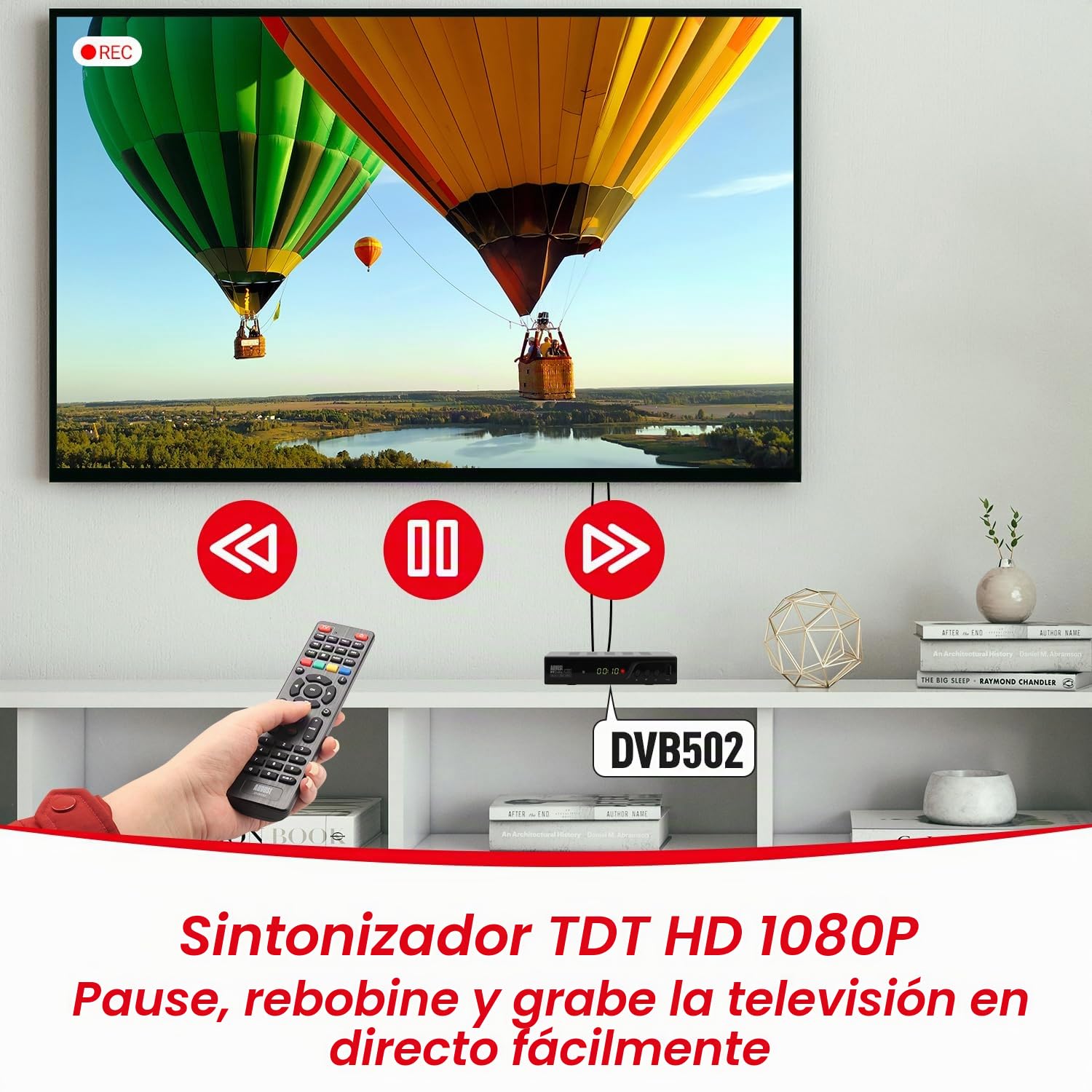 August DVB502 256 GB SSD Decodificador TDT HD, Tuner Doble Receptor TDT TV Grabadora con EPG de 7 Días, HDMI Full HD 1080p, Pausa y Rebobinado en Tiempo Real - Subtítulos y Descripción de Audio
