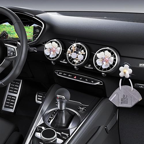 Miniatura 5 de Pearl Daisy AromaBoost - Difusores para automóvil, 3 piezas con gancho para máscara y decoración de diamantes de imitación