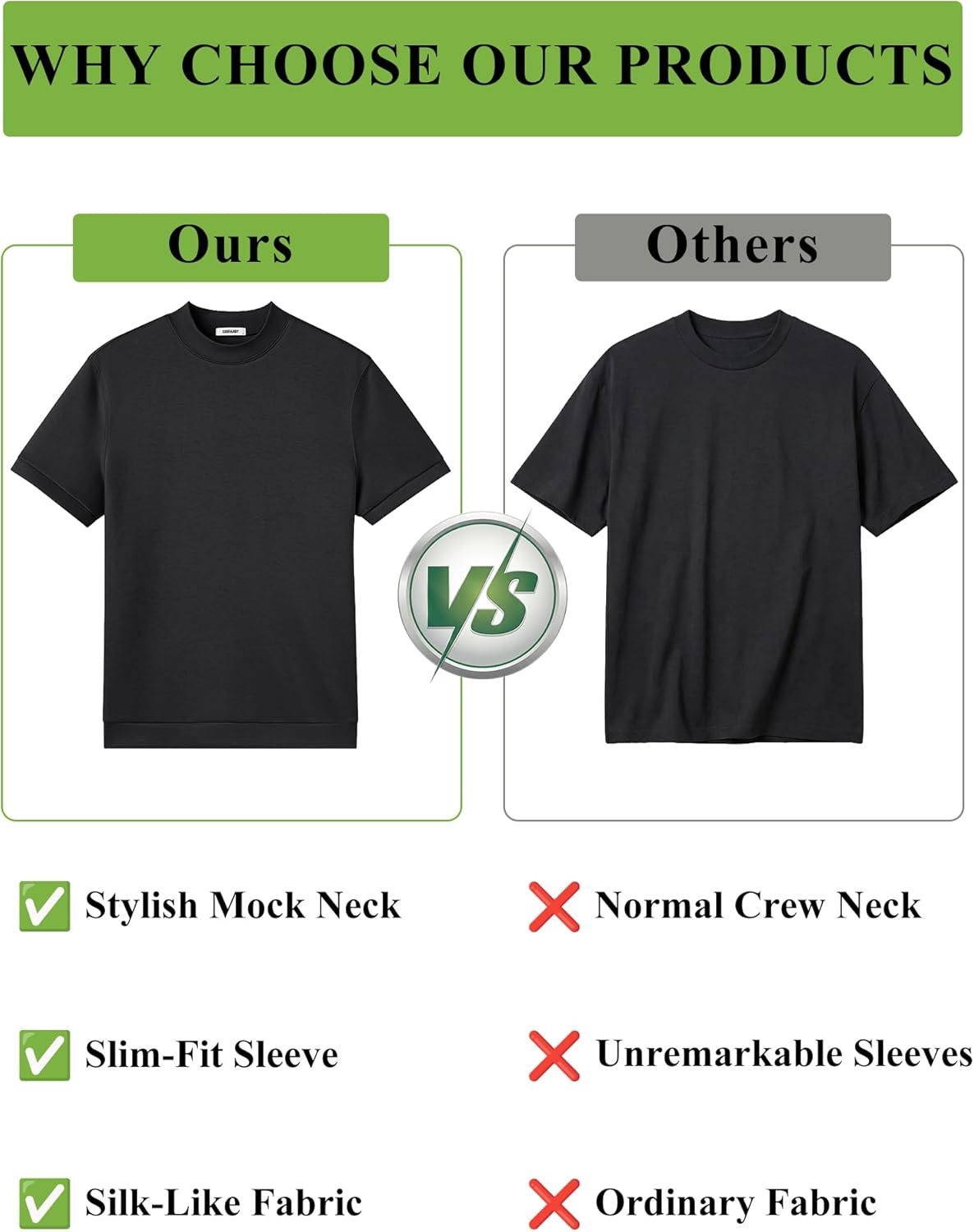 COOFANDY Men's Short Sleeve Mock Neck Sweater Casual Stylish Slim Fit Basic Top Silk-Like Fabric - Image 4