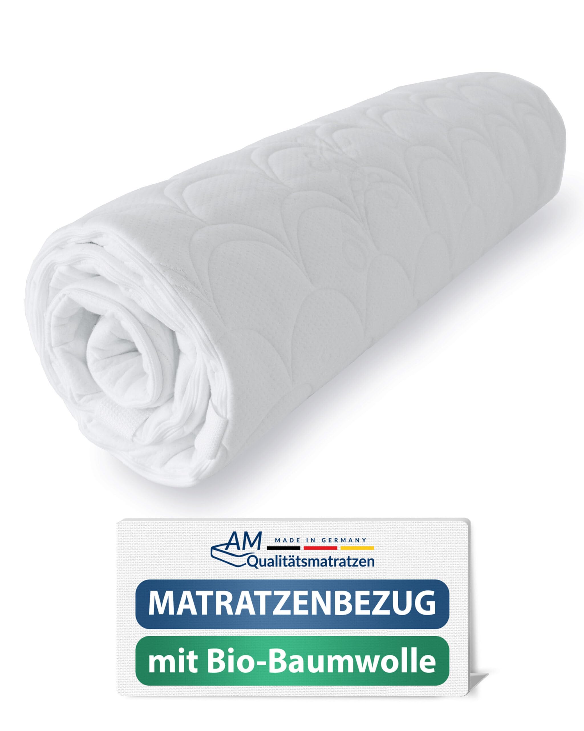 Hochwertiger Organic-Cotton Matratzenbezug 120x200cm mit Reißverschluss - 20 cm Kernhöhe - Allergiker geeignet - 60 Grad waschbar - 4-seitiger Reißverschluss - 120x200