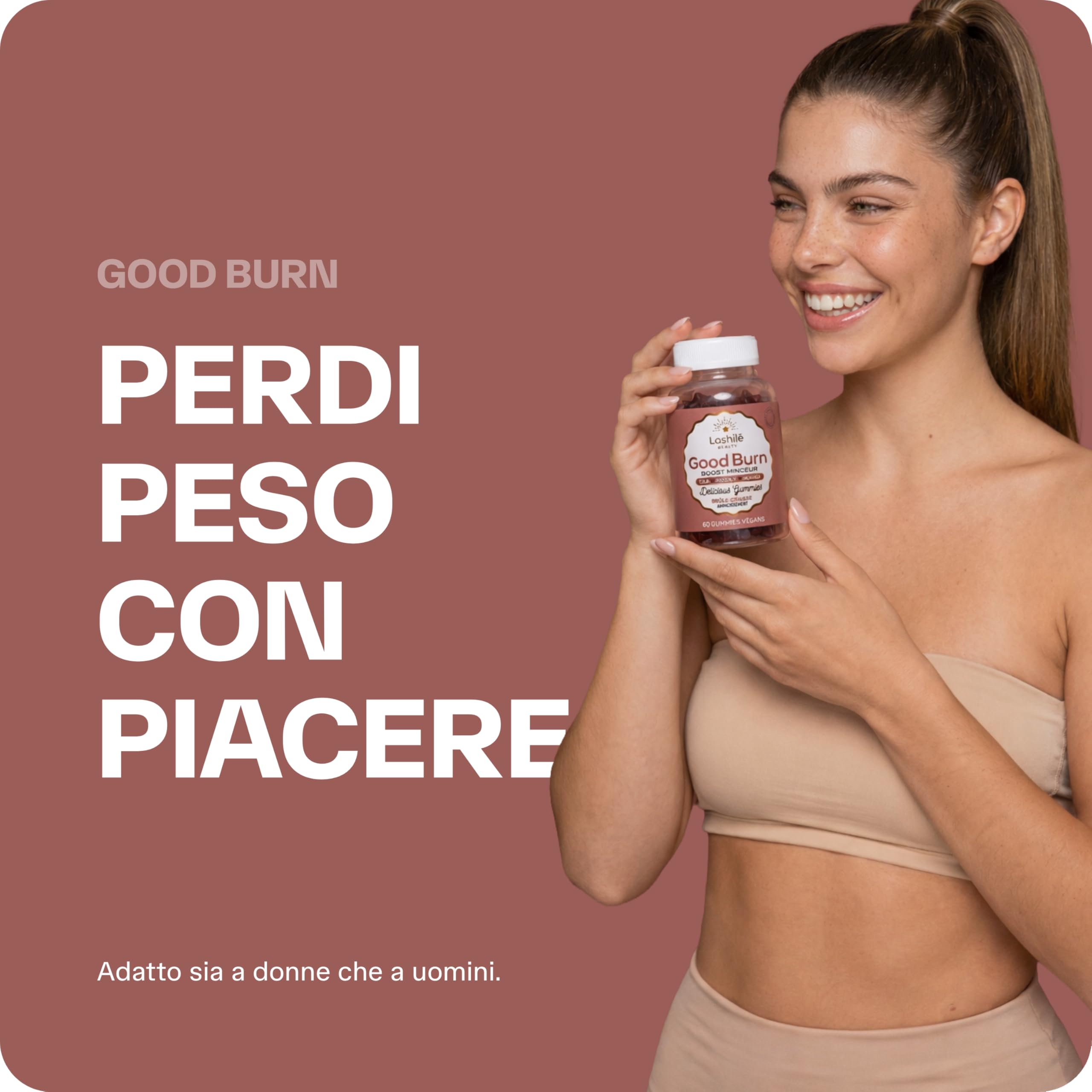 Lashilé Beauty Good Burn – Gummies Dimagranti Bruciagrassi – Cola, Tarassaco, Moringa, Vit C, Zinco – Vegan Senza Zuccheri – 3 Mesi - 180 Gummies