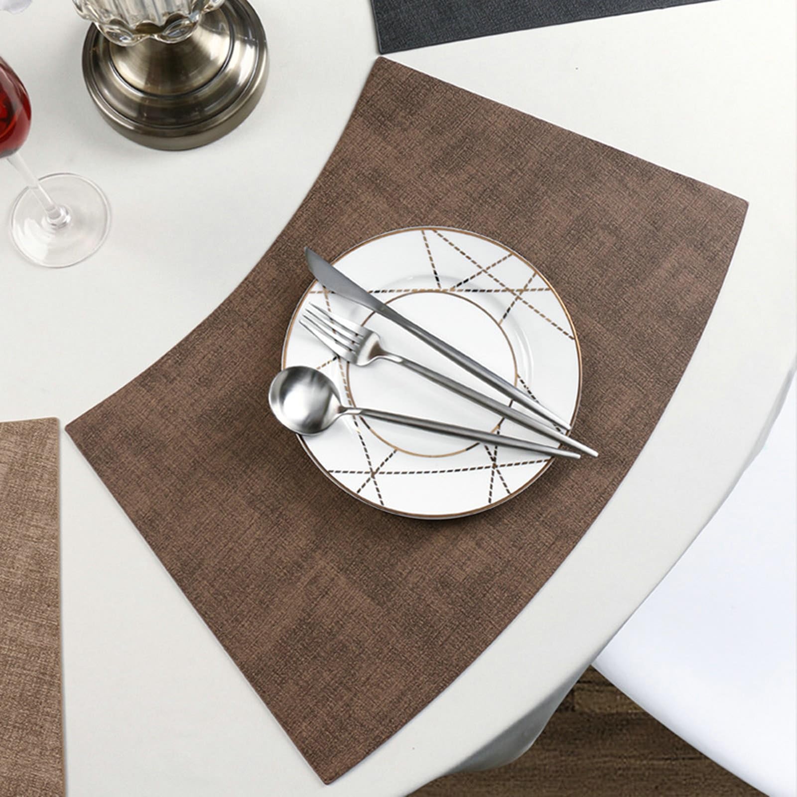 Juego de 6 manteles individuales con aspecto de piel, textura de metal, color café, 32 x 37 x 50 cm, lavable, para cocina, casa, restaurante
