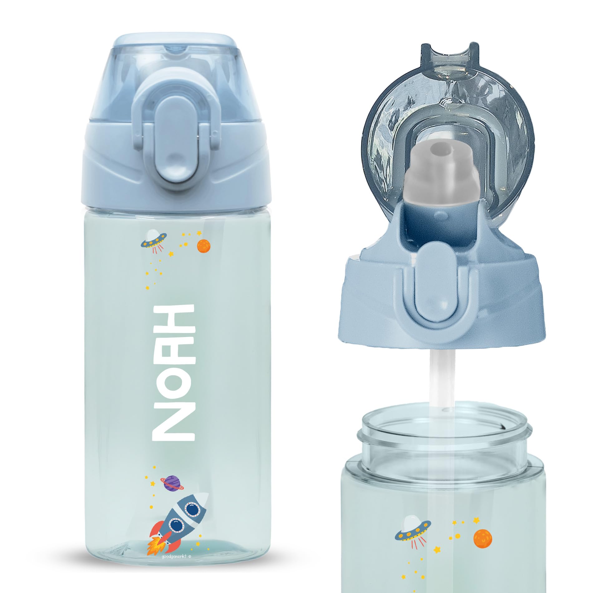 BIENMARQUER Gourde Personnalisable Enfant 450mL Bleu Clair Anti-Fuite