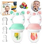 HAOBAOBEI Baby Fruit Feeder with with 2 Extra Teats, Toddler Eating Essentials, BPAFree Feeding Supplies, Silicone Fresh Food Feeder for Safe Infant Self Feeding (Bear- Blue Pink)