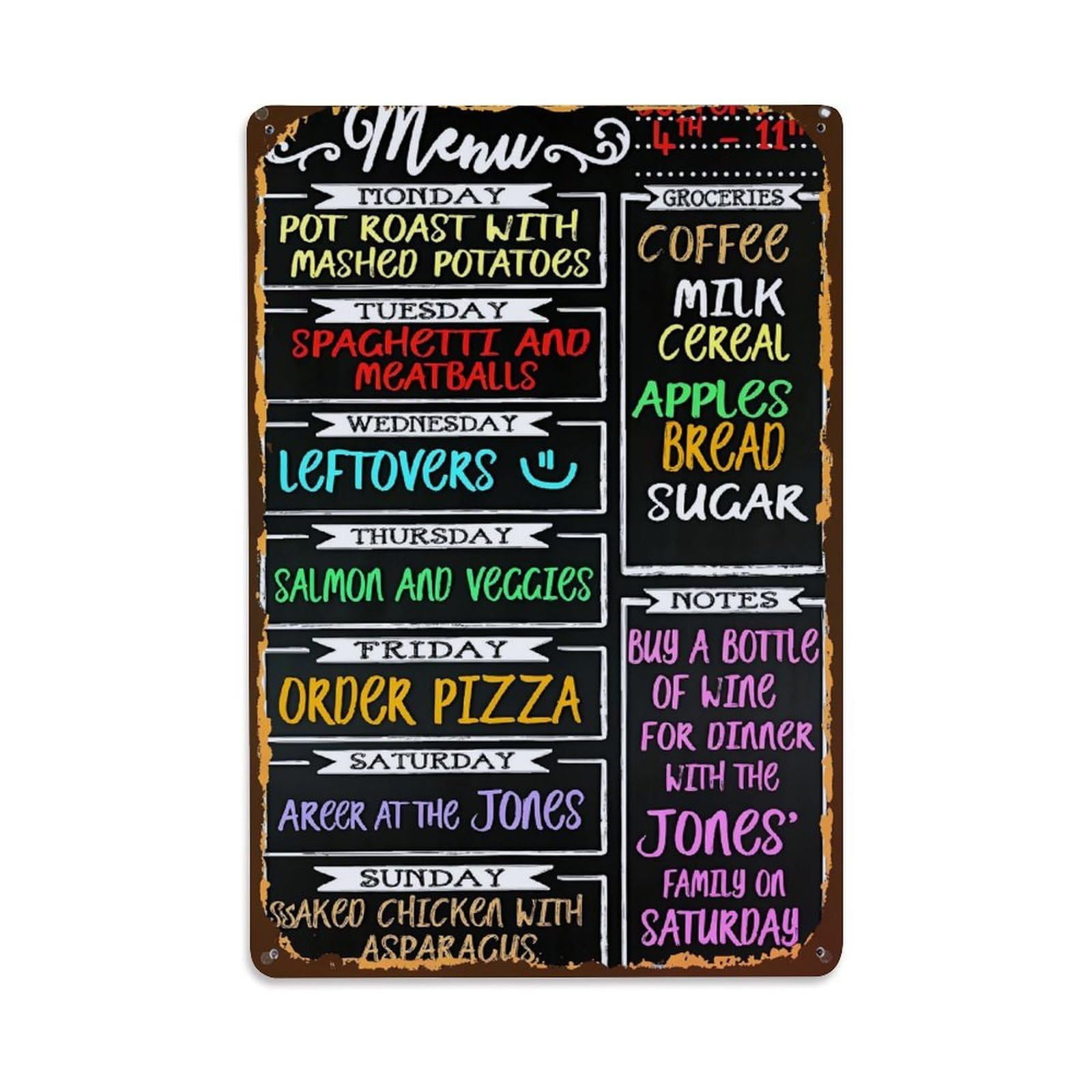 Chalkboard Menu Design Pattern Print Vintage Tin Sign Retro Metal Wall Decor Metal Poster, Home Bar Garage Farmhouse Cafe Wall Art Decoration 8x12Inches