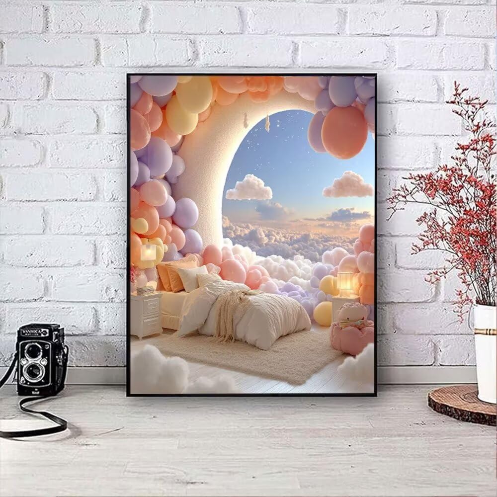 Księżyc Balon Diament Malarstwo Zestawy Dla Dorosłych, 5D Okrągłe Wiertło Diamentowe Malarstwo Dzieci Malarstwo, Diamant Art Haft Cross Stitch Obrazy, Mozaika Sztuka Do Dekoracji Ściany Domu 80x110cm