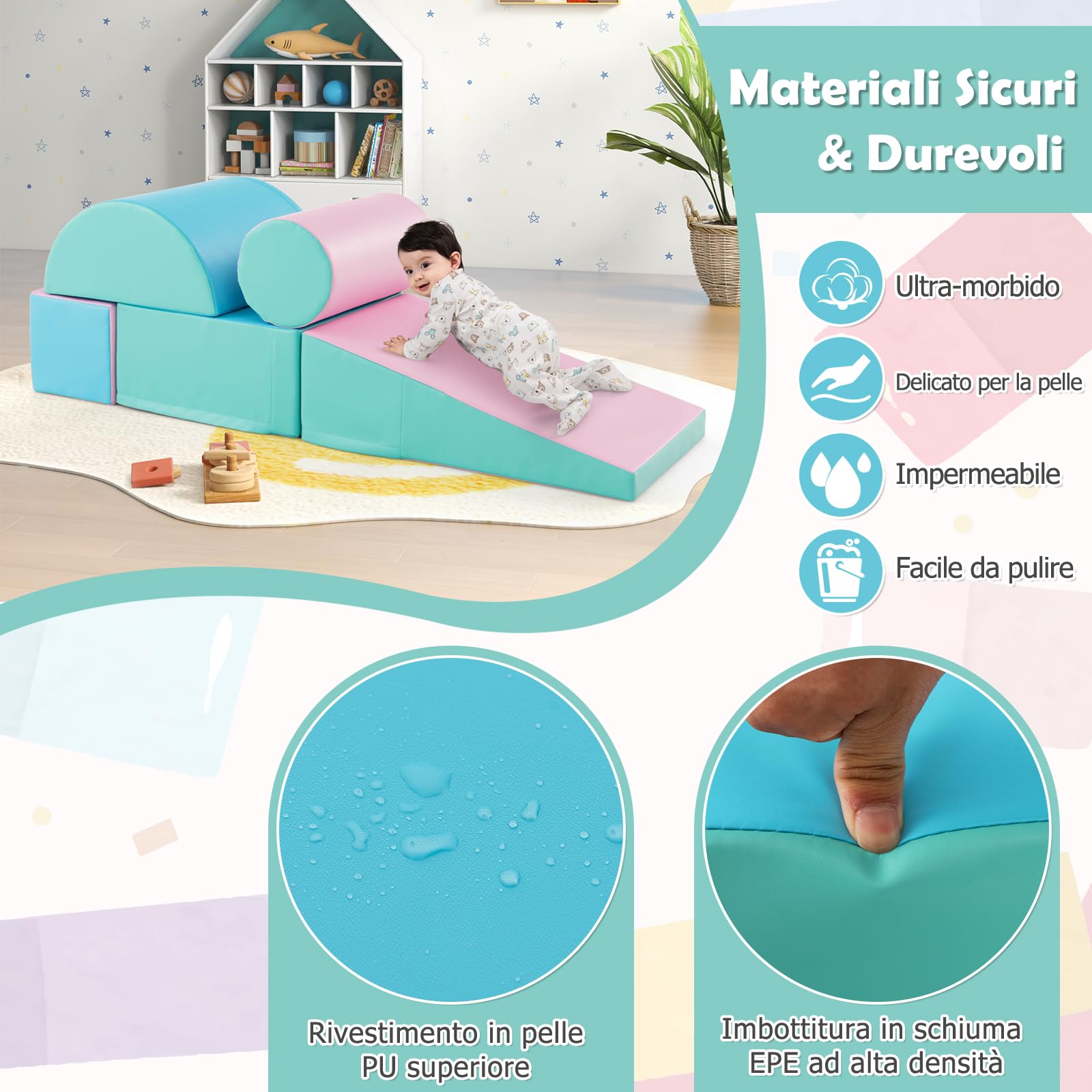 4 Blocchi Soft Per Arrampicata Bambini - Schiuma EPE, Pelle PU, Rosa | Per Gattonare E Giocare - Foto 11