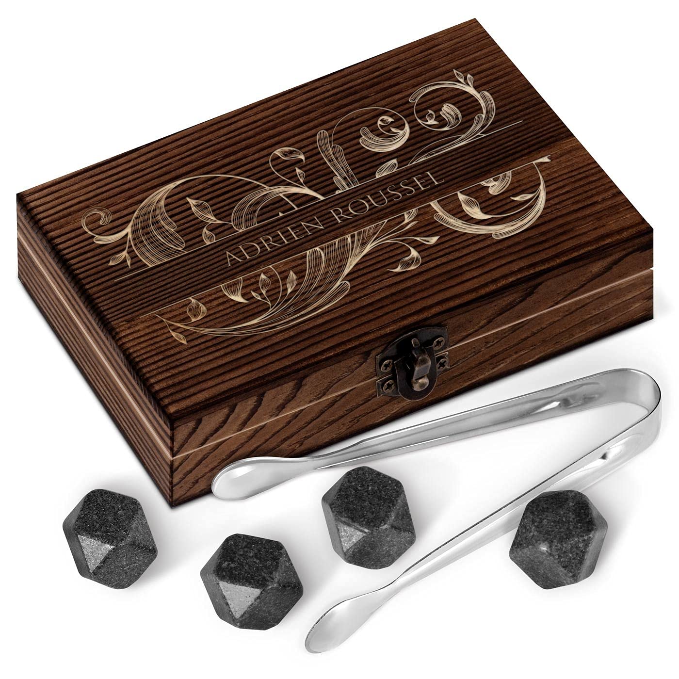 Cadeau d’anniversaire homme : coffret de pierres à whisky Maverton en boîte bois personnalisée
