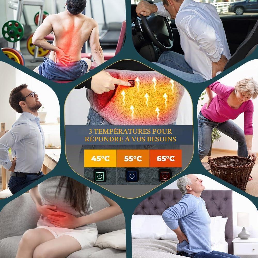 Ceinture Chauffante Electrique, Ceinture Chauffante Lombaire avec poches pour les mains, contrôle de la température à trois niveaux pour les douleurs au dos, à l'abdomen et à la taille
