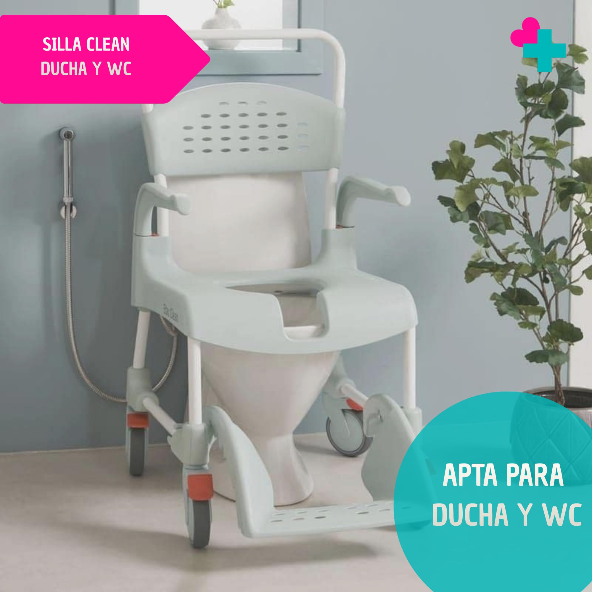 Silla de Ducha y WC con Ruedas | Silla Baño con Inodoro Integrado | Silla Ortopédica con Reposabrazos y Respaldo | Frenos de Seguridad | para Personas Mayores y Movilidad Reducida