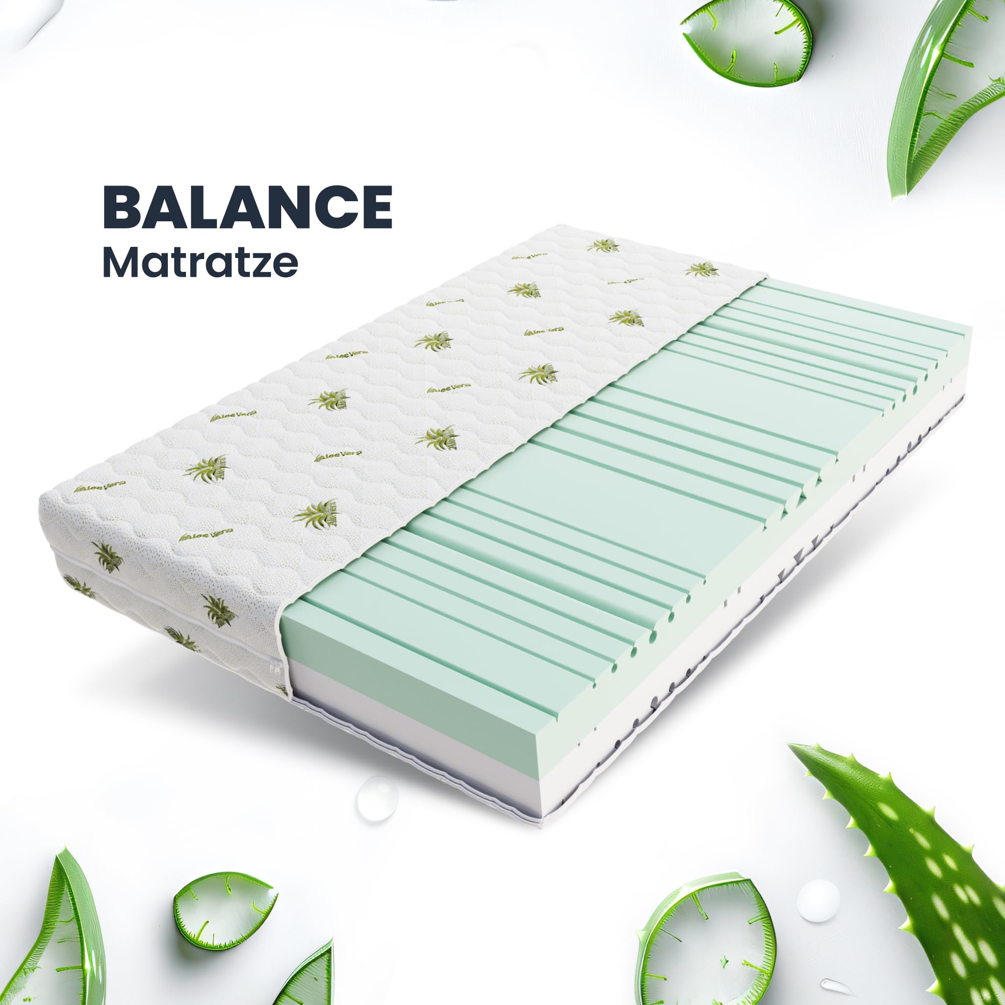 FDM Balance Matras 160 x 200 cm Dubbelzijdig Schuim Matras Hardheidsgraad H3 H4 21 cm Hoog 7 Comfortzones met Hypoallergene Wasbare Premium Tijk Aloe Vera Oeko-Tex Standard 105
