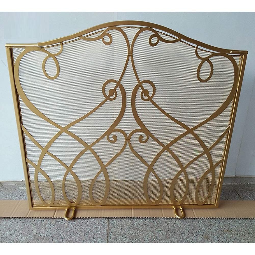 Fireplace screen Single Panel Handcrafted Fireplace Screen， Fire Spark Guard for Living Room， 32.3" L × 4.7" W × 27.6" H (Color : Gold) (Gold)