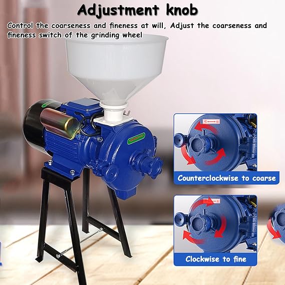 Electric Grain Mill Grinder, 1500W 220V Dry & Wet Spice Grinder, Commercial Corn Mill with Funnel, Thickness Adjustable Powder Machine, Heavy Duty Feed Flour Cereal Mill Wheat Grinders